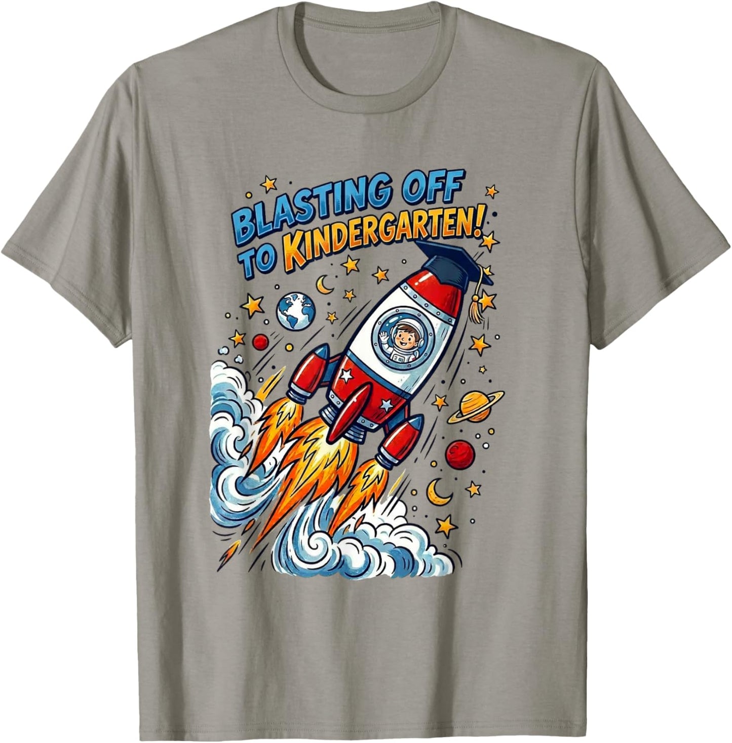 Blasting Off to Kindergarten Space Rocket Pre-K Graduation T-Shirt - T-Shirt | Sand