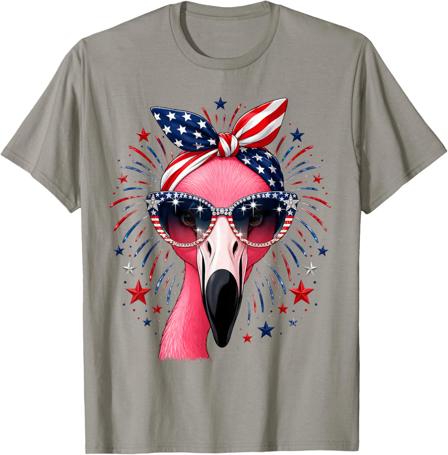 Patriotic Flamingo 4th of July USA American Flag Animal T-Shirt - T-Shirt | Sand