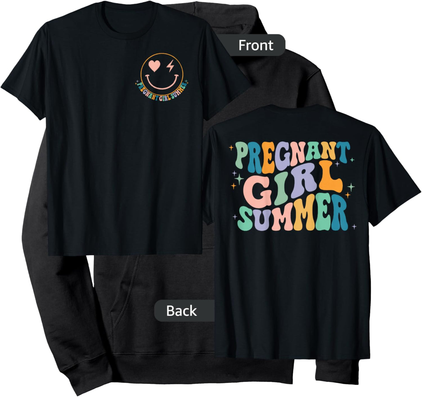 Pregnant Girl Summer Groovy (2 Sided Front+Back) Hoodie - Hoodie | Black