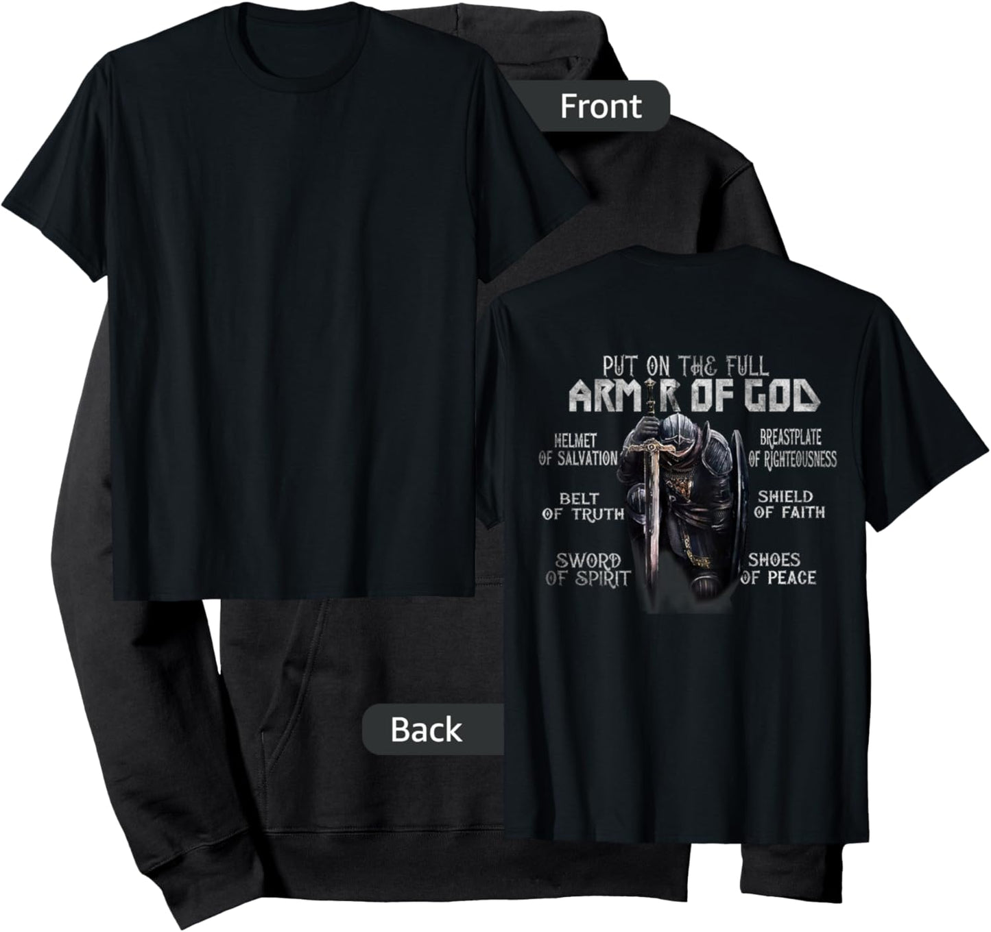Put On The Full Armor Of God, Bible Verse Religious (Back) Hoodie - Hoodie | Black