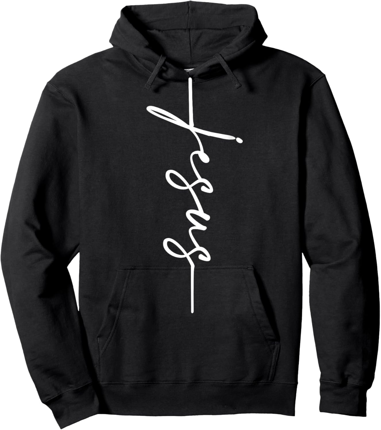 Jesus Cursive Writing Cross Jesus Vertical Cross ART ON BACK Hoodie - Hoodie | Black