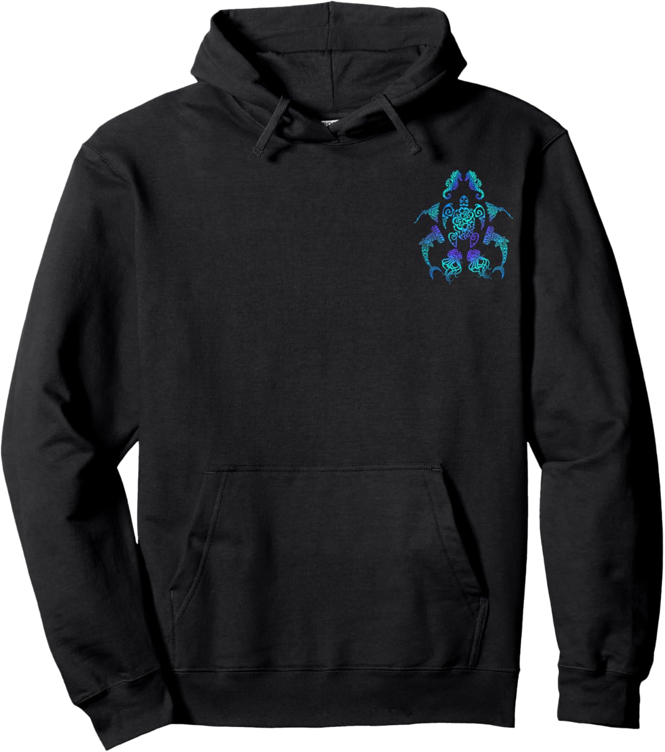 Tribal Hawaiian Maori Sun Sea Turtle Shark Searhorse & Ray Hoodie - Hoodie | Black