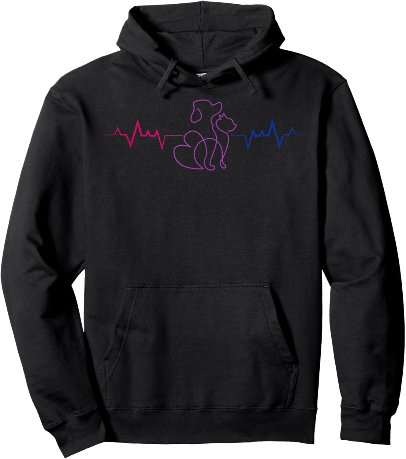 Bisexual Pride Heartbeat with Cat and Dog Silhouette Women Hoodie - Hoodie | Black