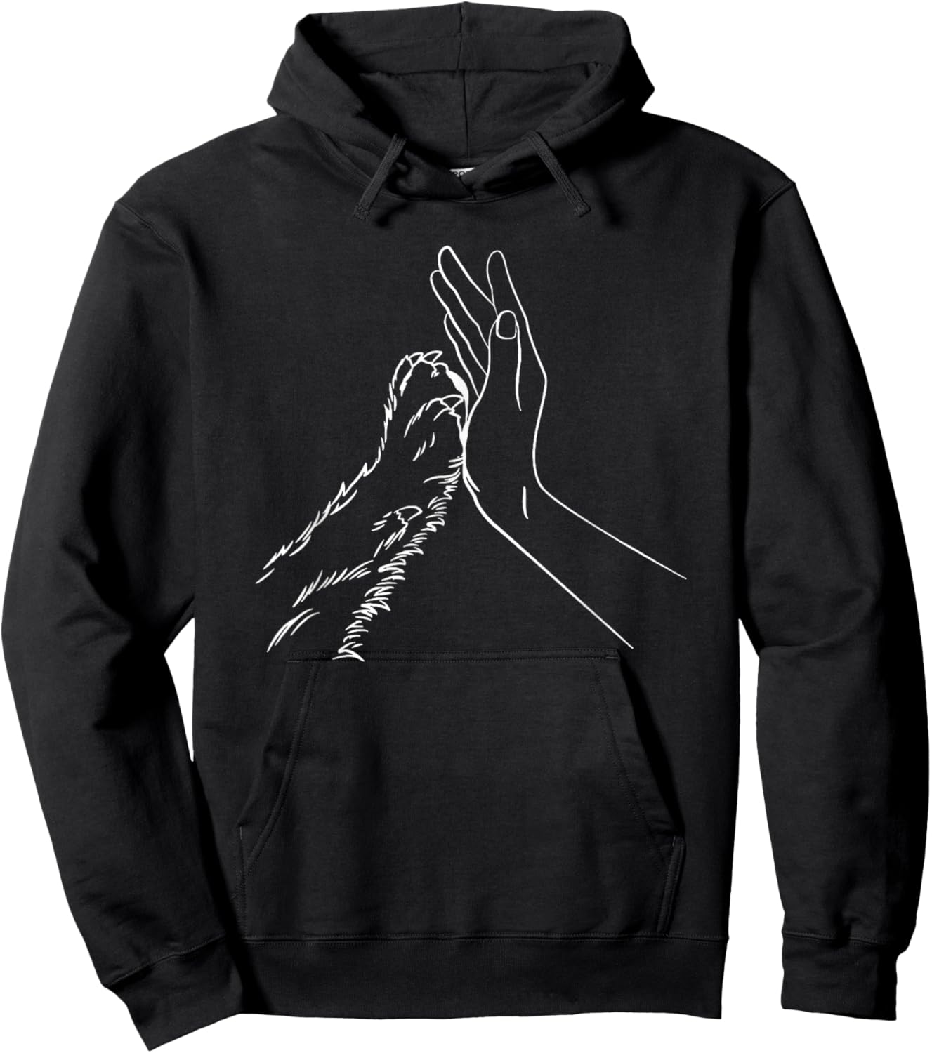 human hand and paw - -Adults, Black, Small, Short Sleeve, Animal Print Hoodie - Hoodie | Black