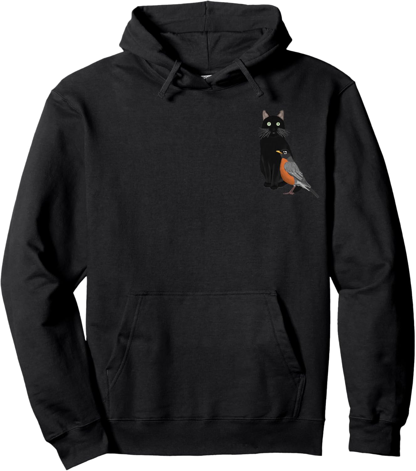 Robin with a Cat Bird Birdwatching Biologist Ornithologist Hoodie - Hoodie | Black