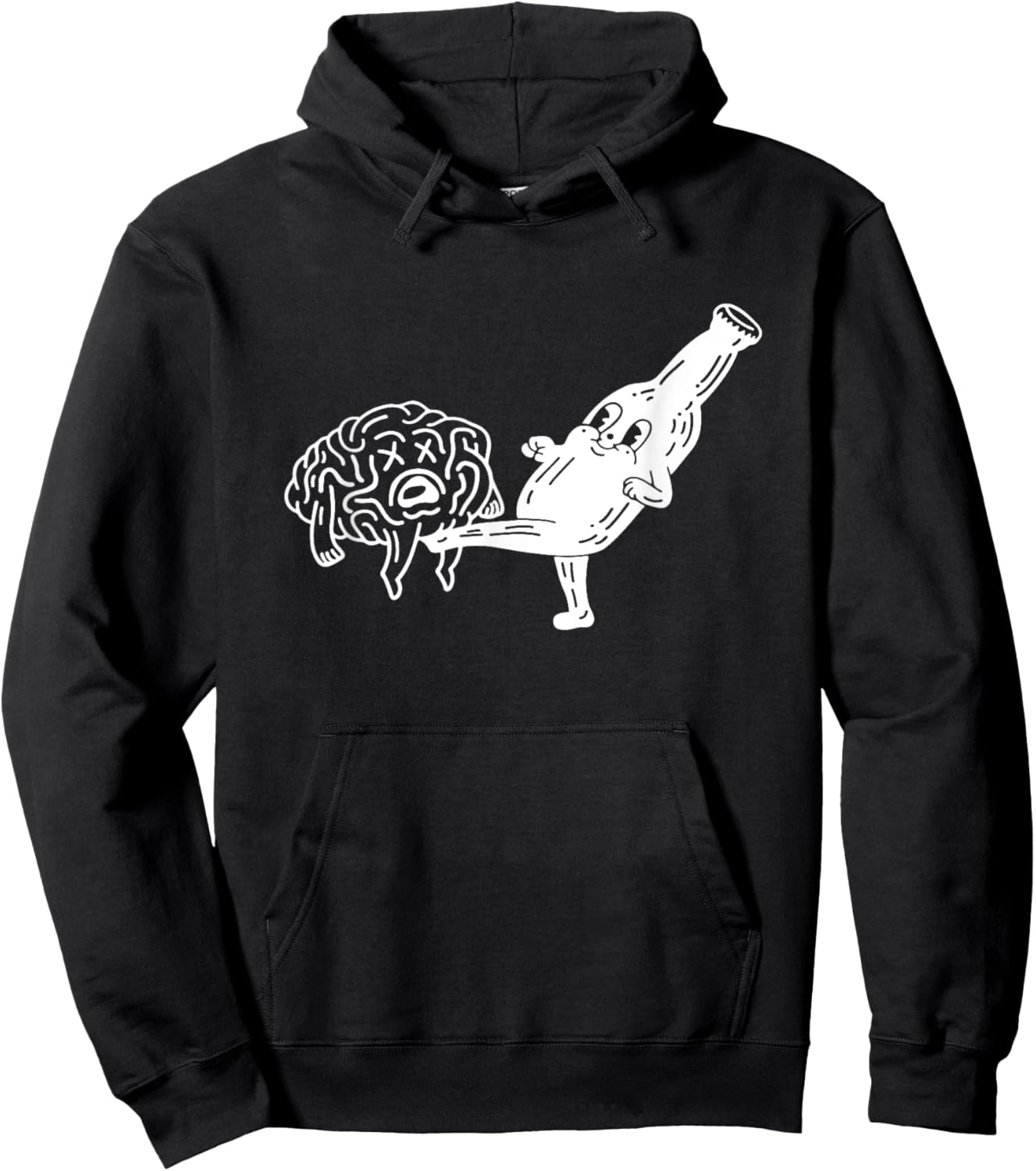 Smiling Beer Bottle Kicking Brain Hoodie - Hoodie | Black