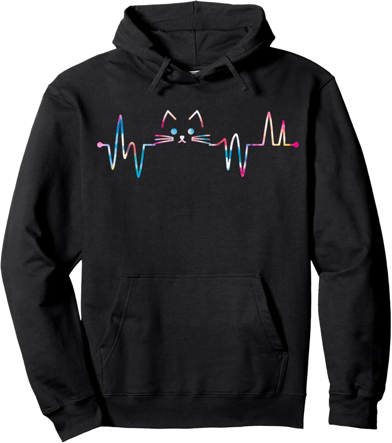Heartbeat Cat Lover Animal Silhouette Cute Cat Men Women Kids Hoodie - Hoodie | Black