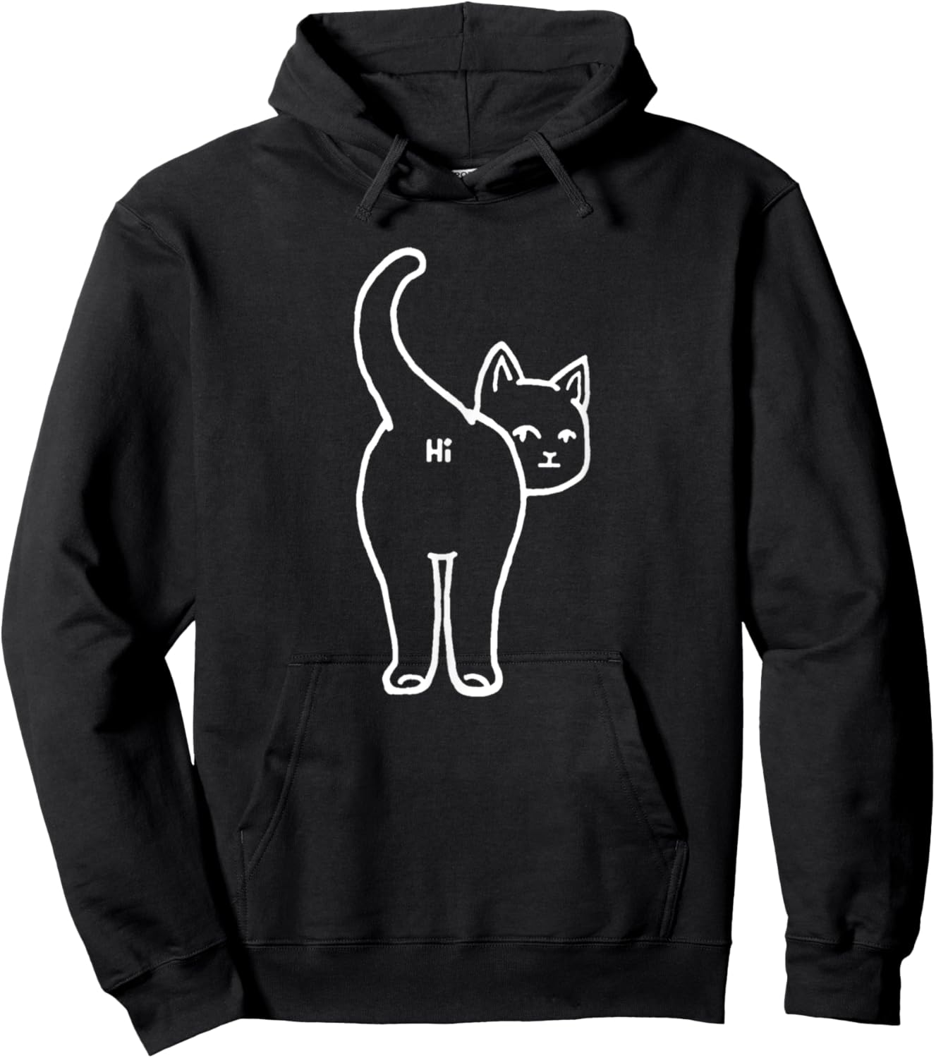 Hello Hi Cat Butt Funny Cute Pet White Cats Lover Men Women Hoodie - Hoodie | Black