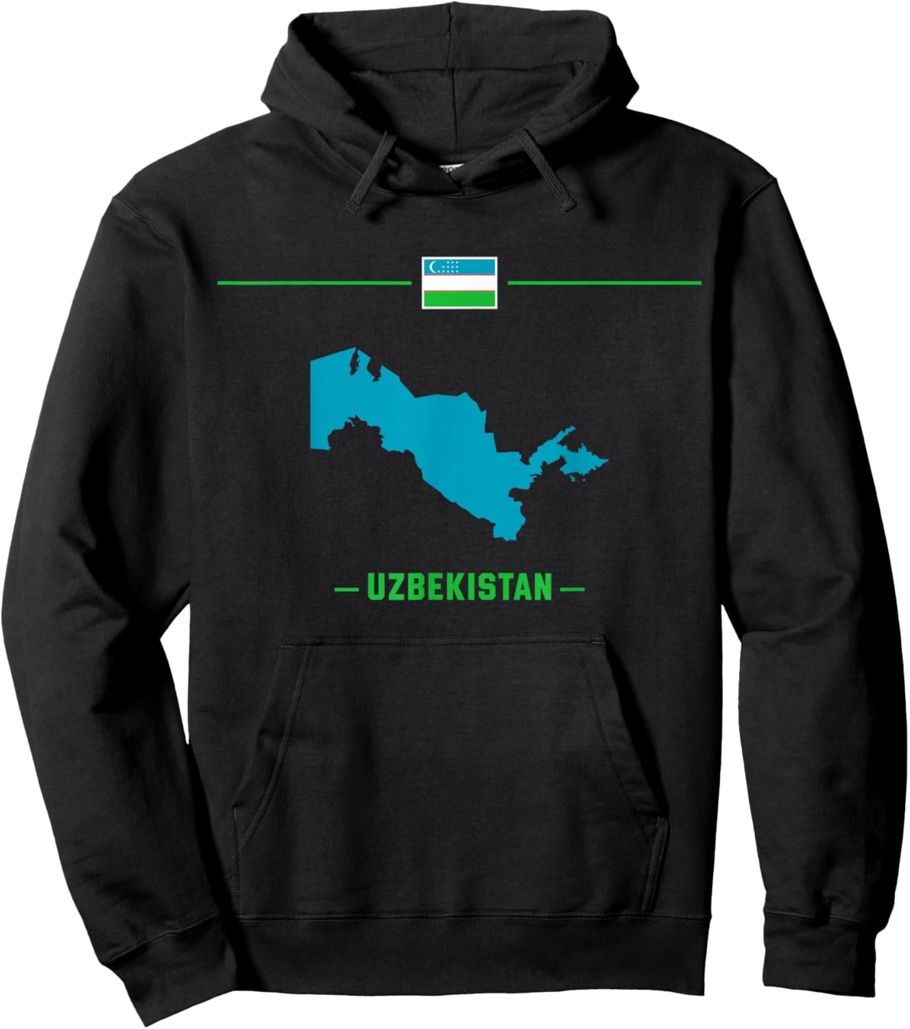 Map of Uzbekistan isolated with flag and name of the country Hoodie - Hoodie | Black