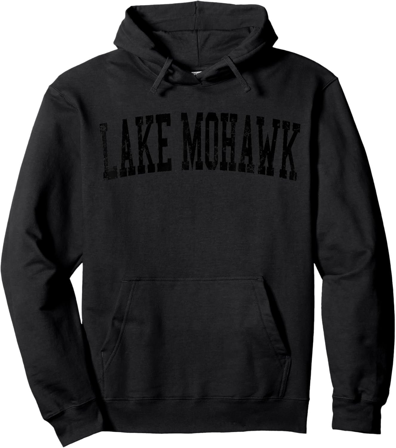 Vintage Lake Mohawk NJ Distressed Black Varsity Style Hoodie - Hoodie | Black
