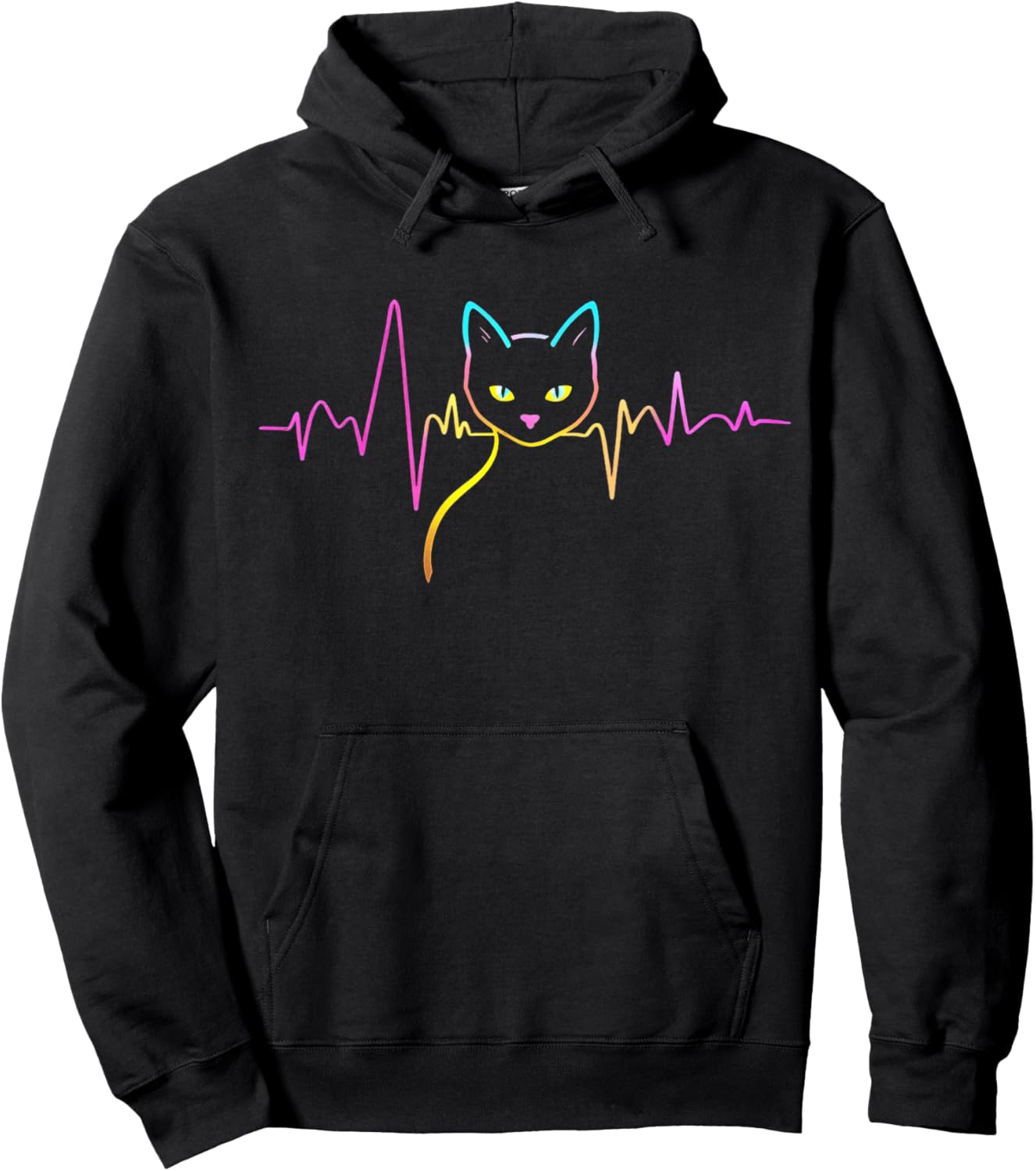 Heartbeat Cat Lover Cute Cat Owner Animal Silhouette Art ECG Hoodie - Hoodie | Black