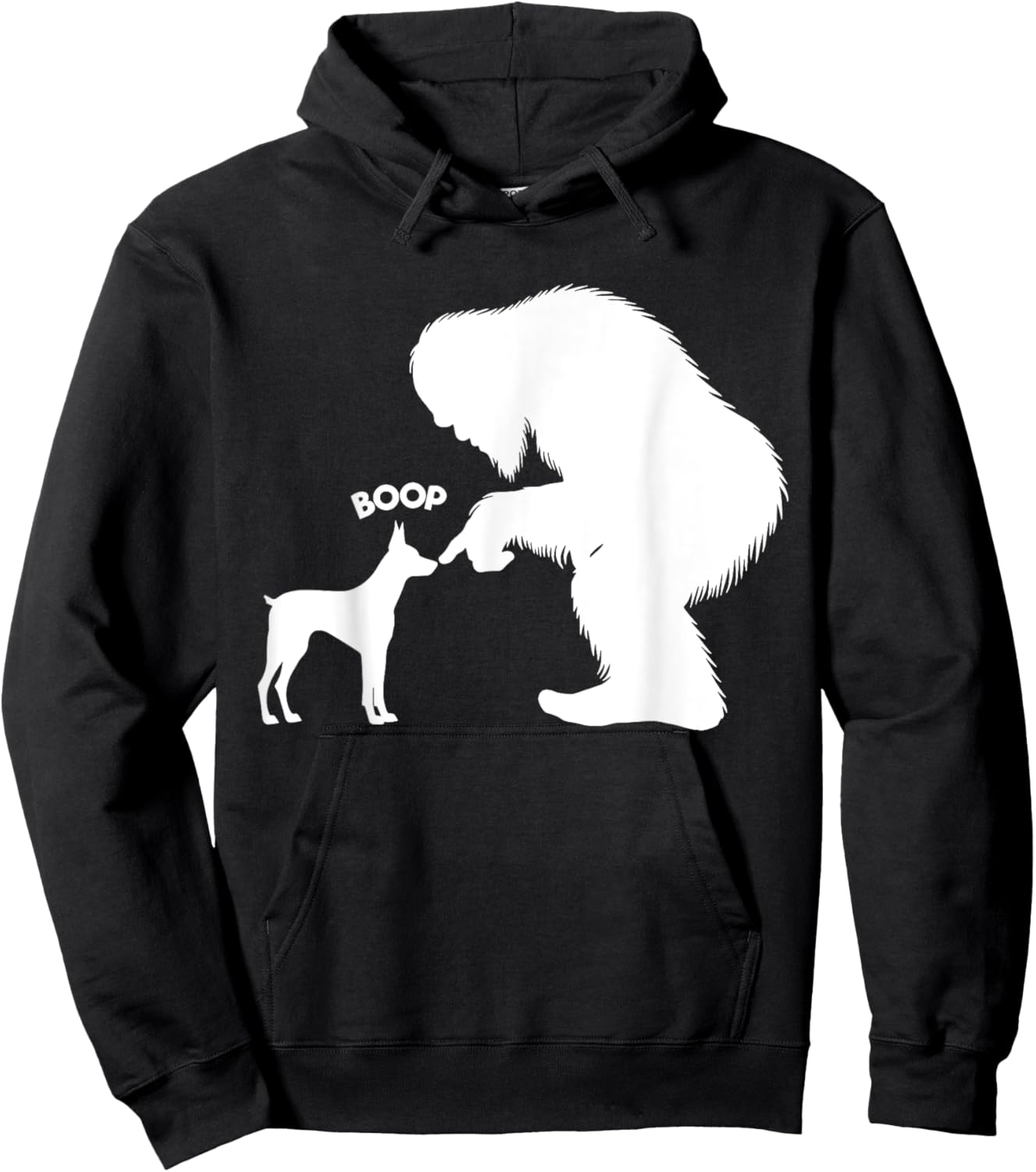 DesignDorks -Adults Funny Bigfoot Sasquatch Doberman Pinscher Boop Black Short Sleeve Classic Fit Cotton Blend Hoodie - Hoodie | Black