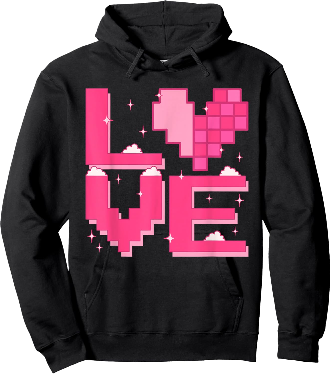 Love Heart Pixel Retro Gaming Costume 80s 90s Kawaii Outfit Hoodie - Hoodie | Black