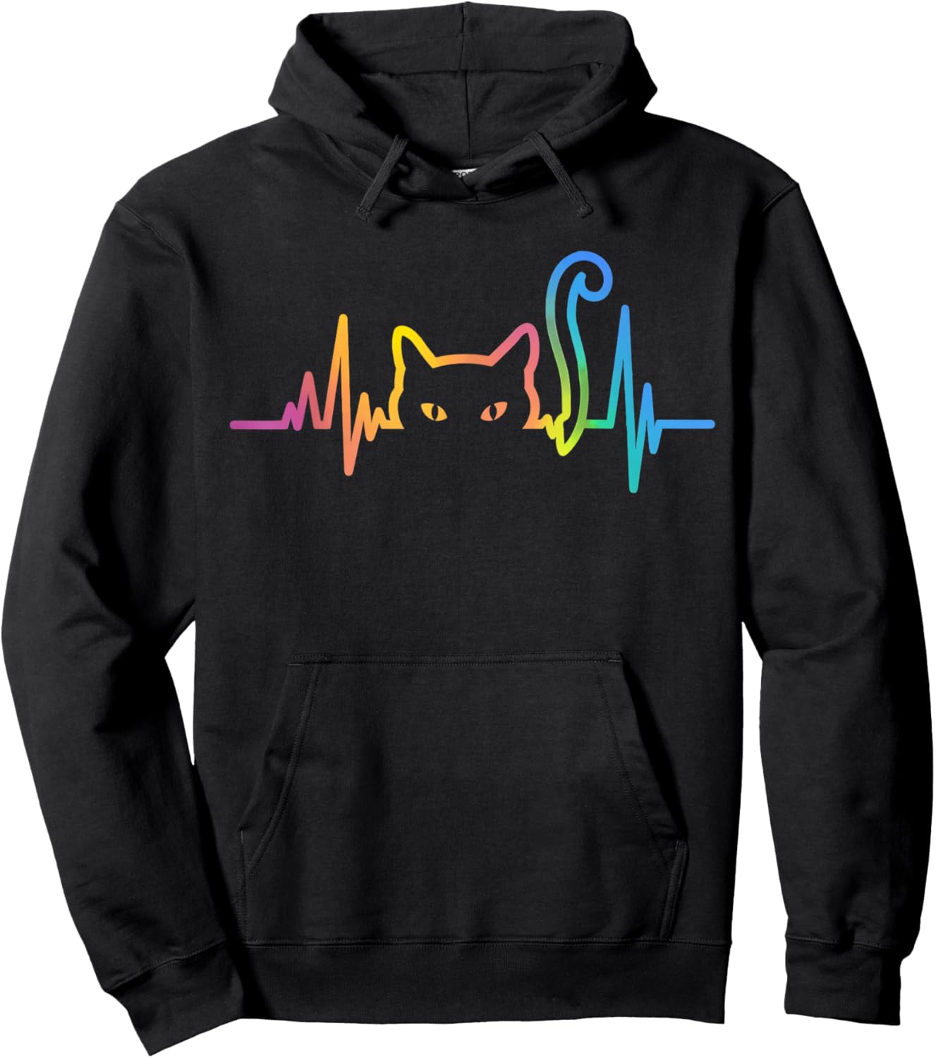 Heartbeat Cat Lover Cute Cat Owner Animal Silhouette Art ECG Hoodie - Hoodie | Black