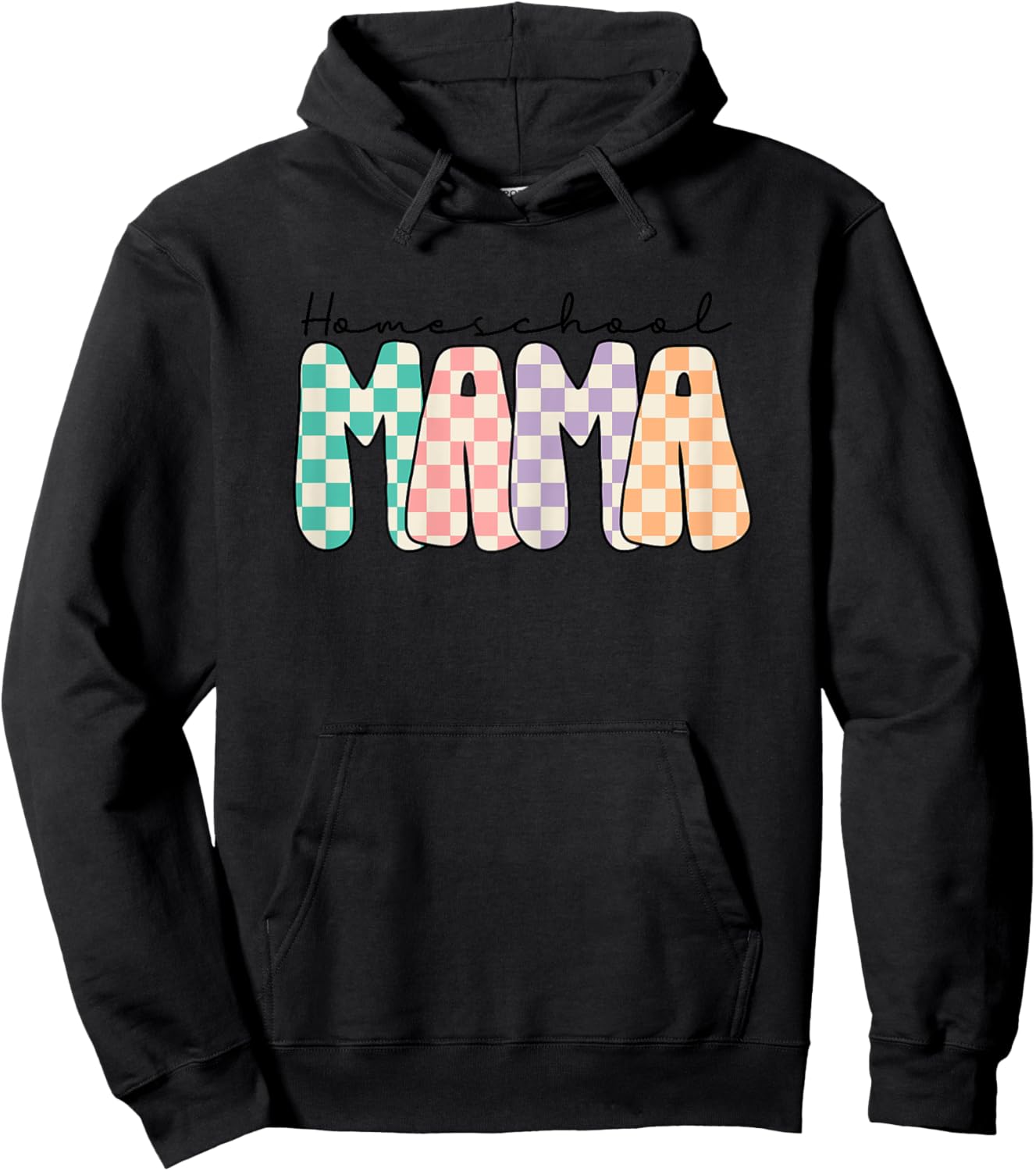 Groovy Homeschool Mama Retro Checkered Mom Teacher Hoodie - Hoodie | Black