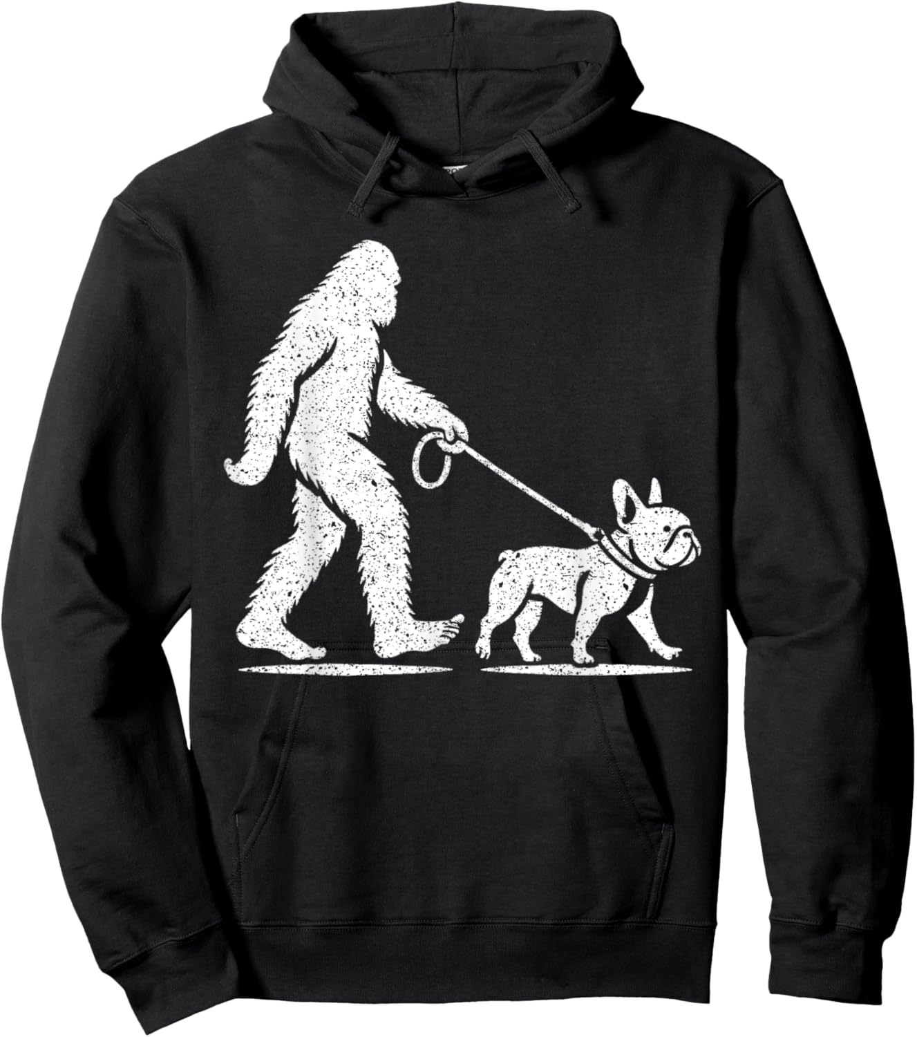 Bigfoot Walking A French Bulldog Sasquatch Design Men Women Kids Hoodie - Hoodie | Black