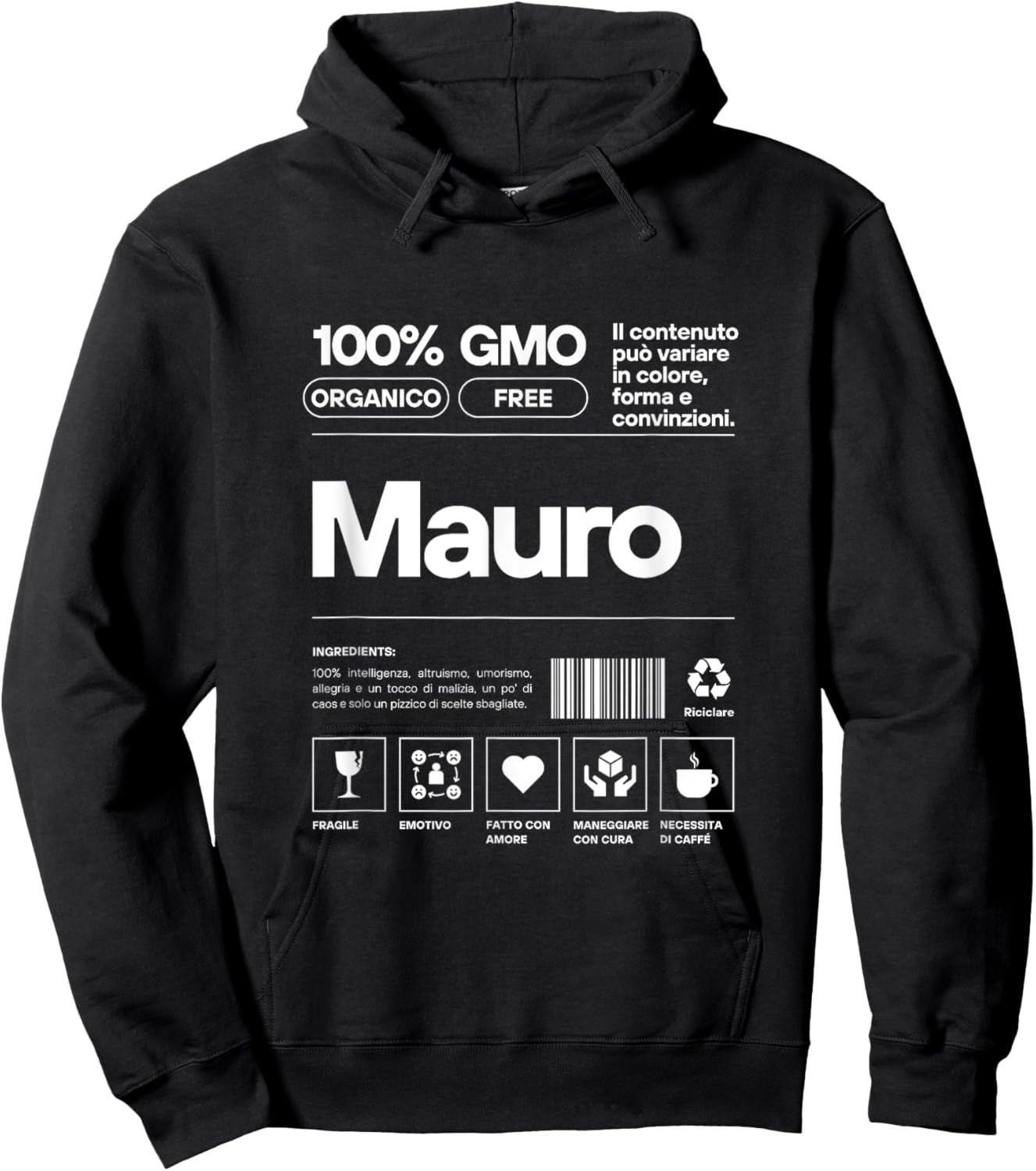 Mauro Shirt with Funny Text and Boys Hoodie - Hoodie | Black