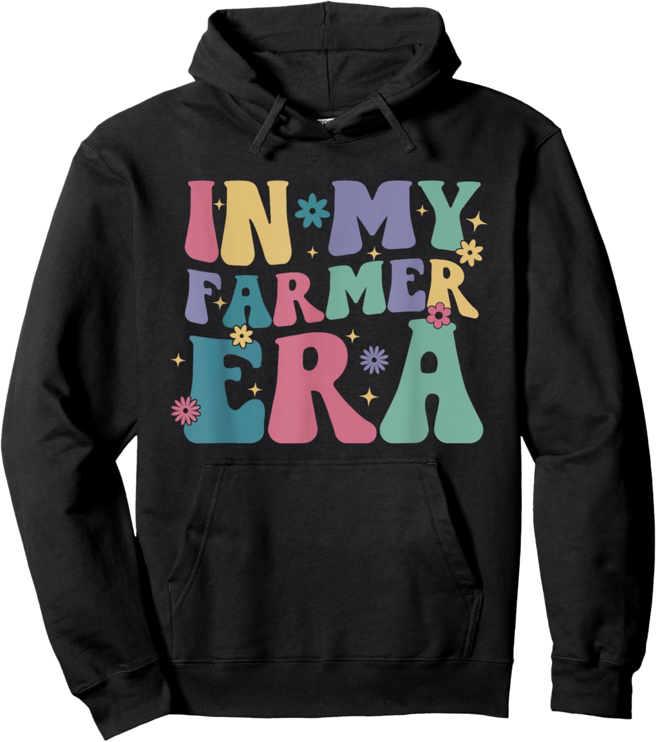 Groovy Retro Colorful Floral In My Farmer Era Farming Lover Hoodie - Hoodie | Black