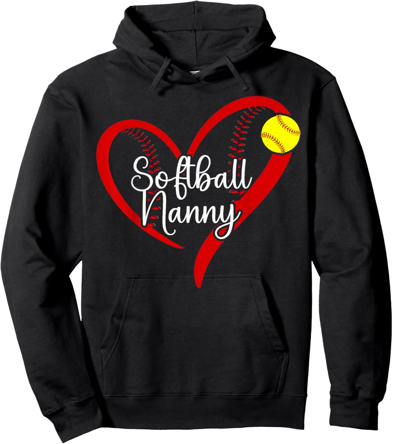 Softball Nanny Heart Nanny Of A Softball Player Nanny Hoodie - Hoodie | Black