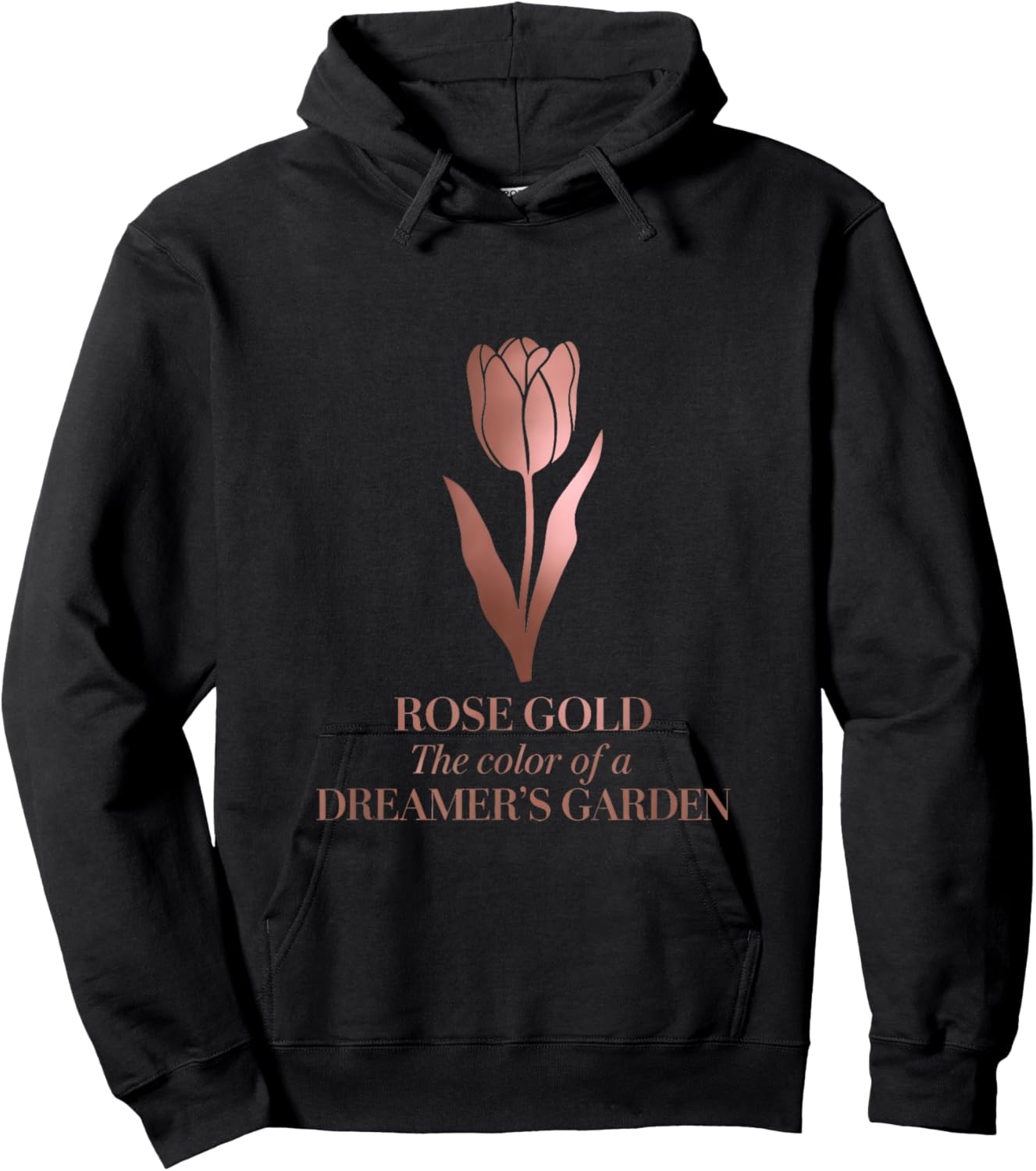 Minimalist Floral Rose-Gold Dreamer’s Garden Tulip Art Hoodie - Hoodie | Black