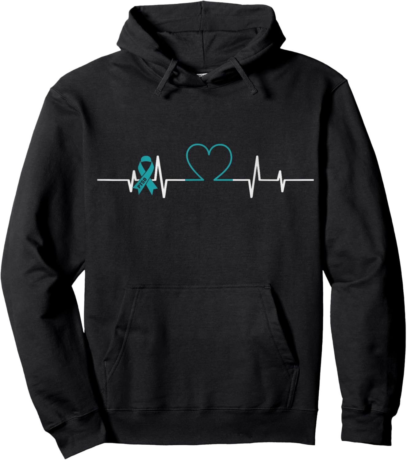 Teal Ribbon PTSD Heartbeat PTSD Awareness Hoodie - Hoodie | Black