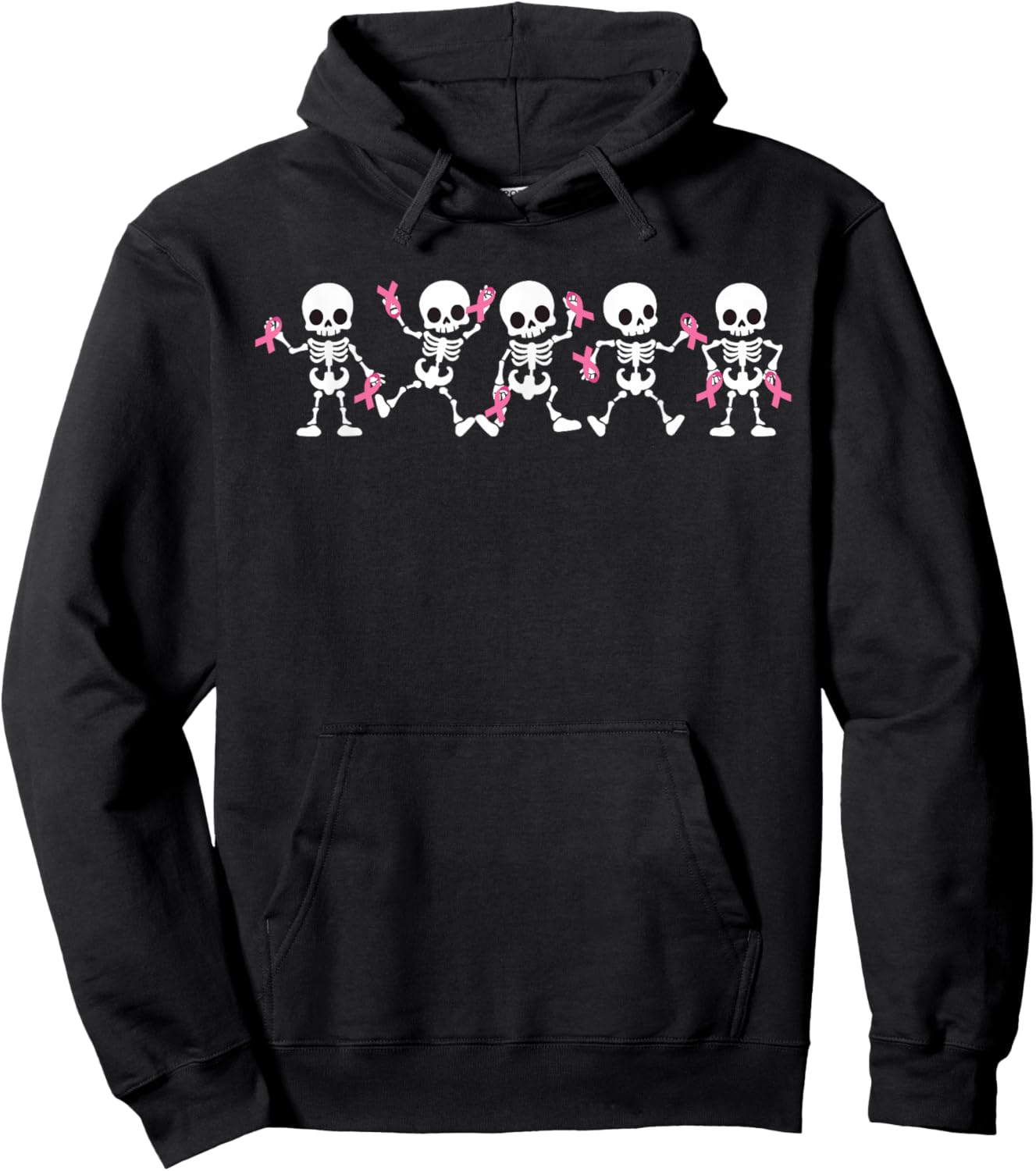 Pink Ribbon Breast Cancer Awareness Skeleton Women Men Kids Hoodie - Hoodie | Black