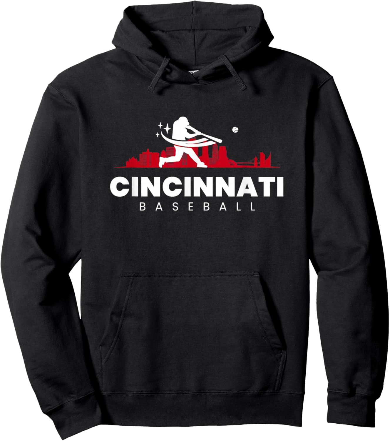 Cincinnati Baseball Vintage Minimalist Retro Baseball Lover Hoodie - Hoodie | Black
