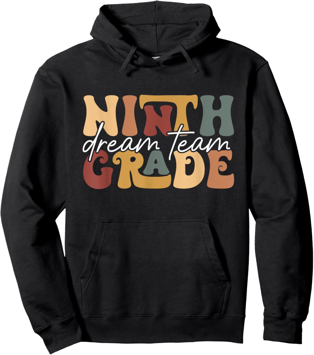 Retro Ninth Grade Dream Team Groovy Teacher Back to School Hoodie - Hoodie | Black
