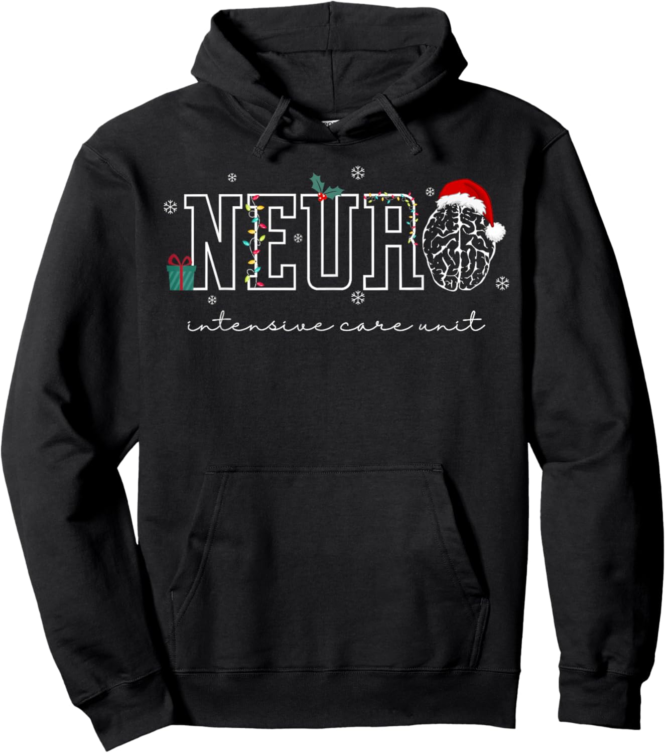 Neuro ICU Nurse Brain Neuroscience ICU Nurse Santa Christmas Hoodie - Hoodie | Black