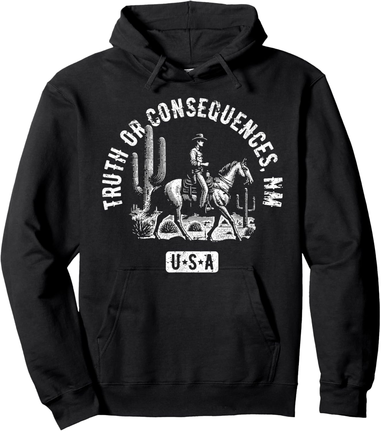 Truth or Consequences NM USA Cowboy Horse Distressed Design Hoodie - Hoodie | Black