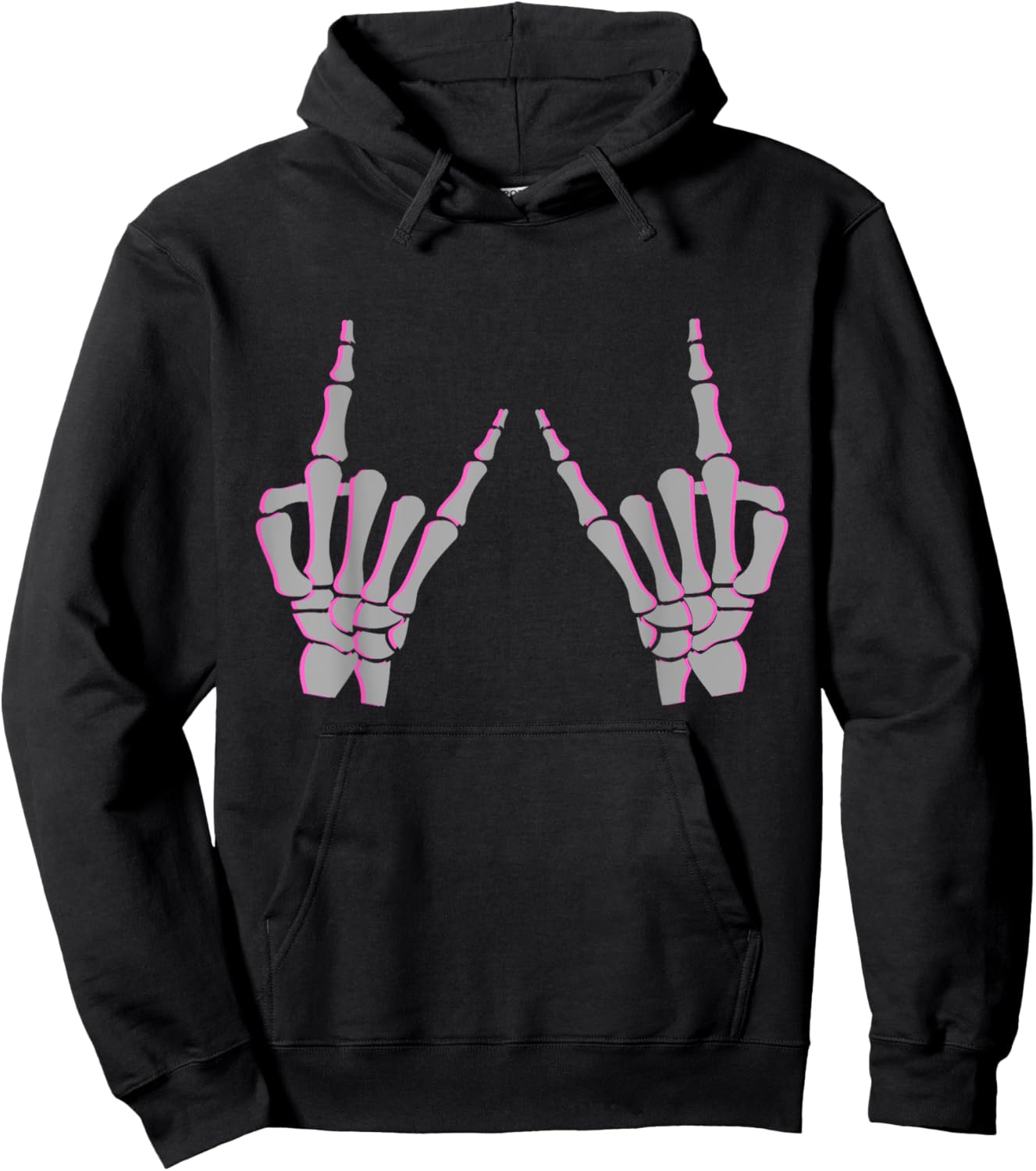 Skeleton Hand Horns Rock On Heavy Metal Women Back the Pink Hoodie - Hoodie | Black