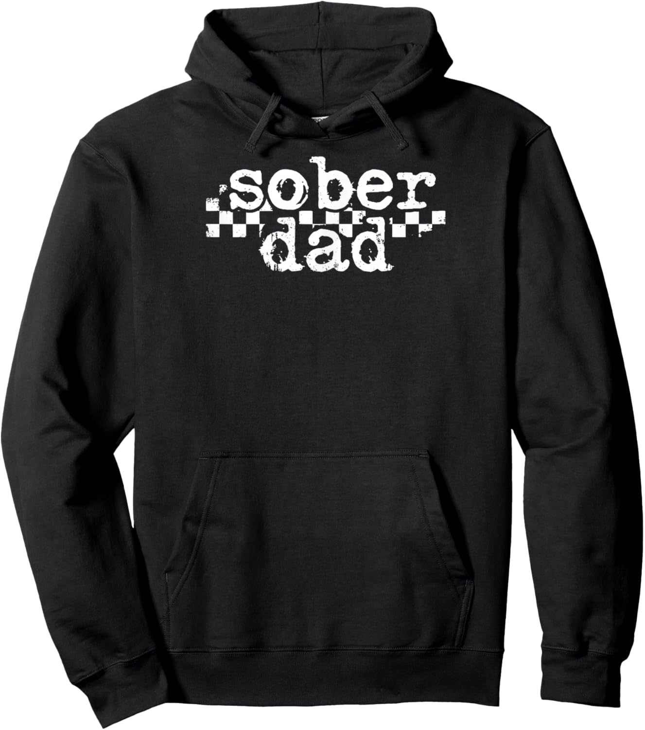 Sober Dad Cool Minimalist Distressed Checkerboard Hoodie - Hoodie | Black