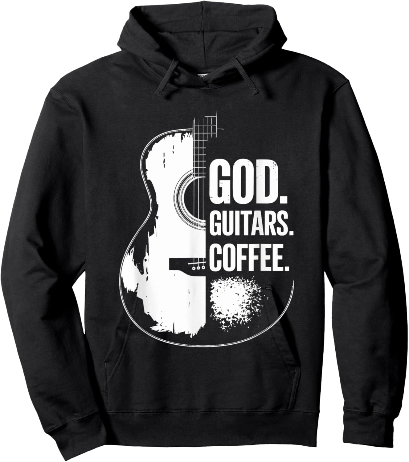 God Coffee Guitar, Christian Guitarist and Guitar Lover Hoodie - Hoodie | Black
