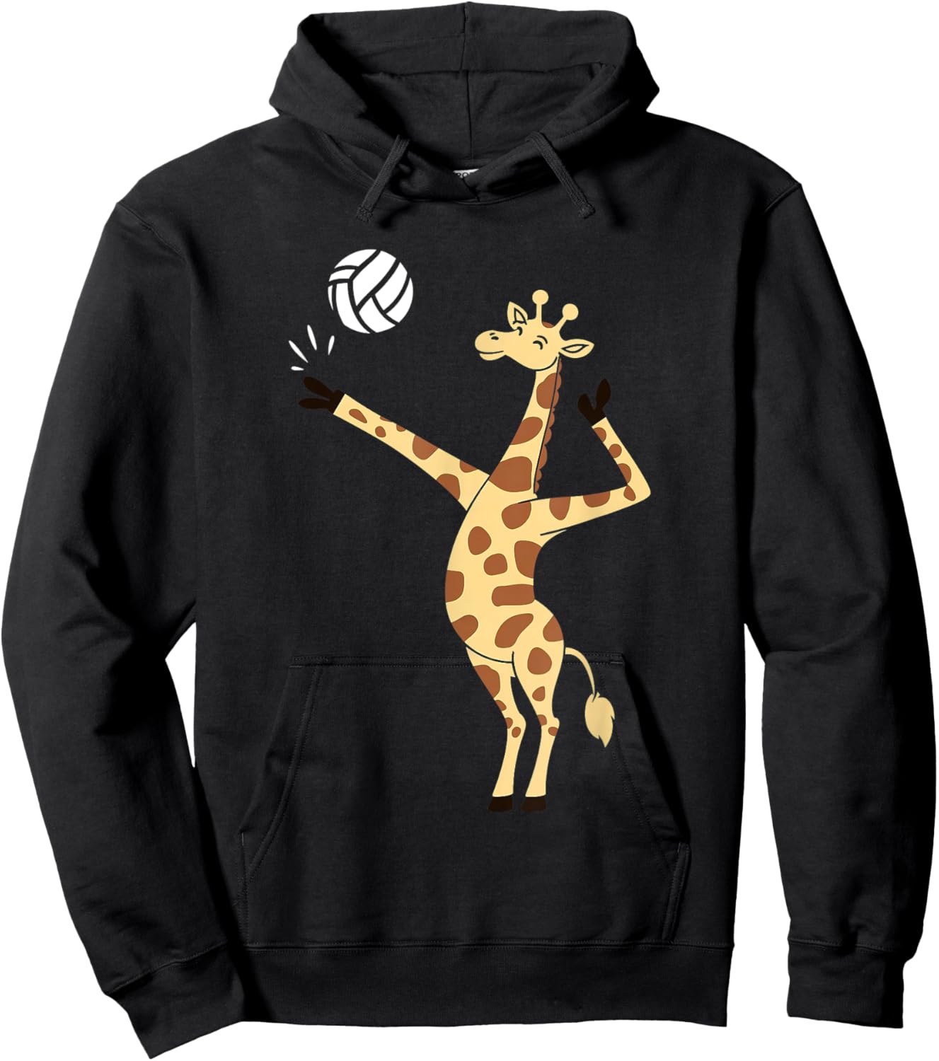 Giraffe Playing Volleyball Funny Whimsical Cartoon Graphic Hoodie - Hoodie | Black
