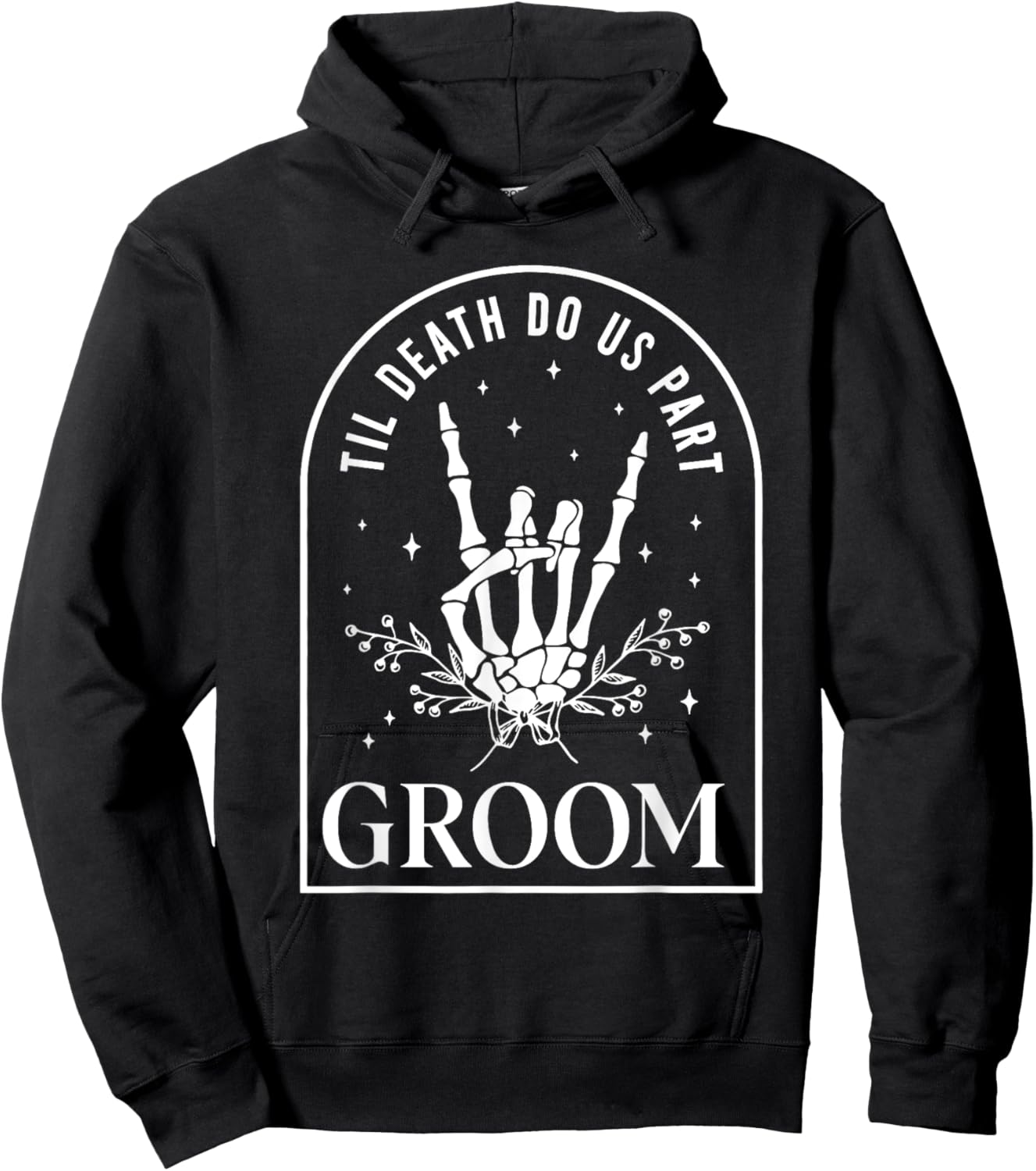 Groom Bride Skeleton Rock Hand Couples Wedding Halloween Hoodie - Hoodie | Black