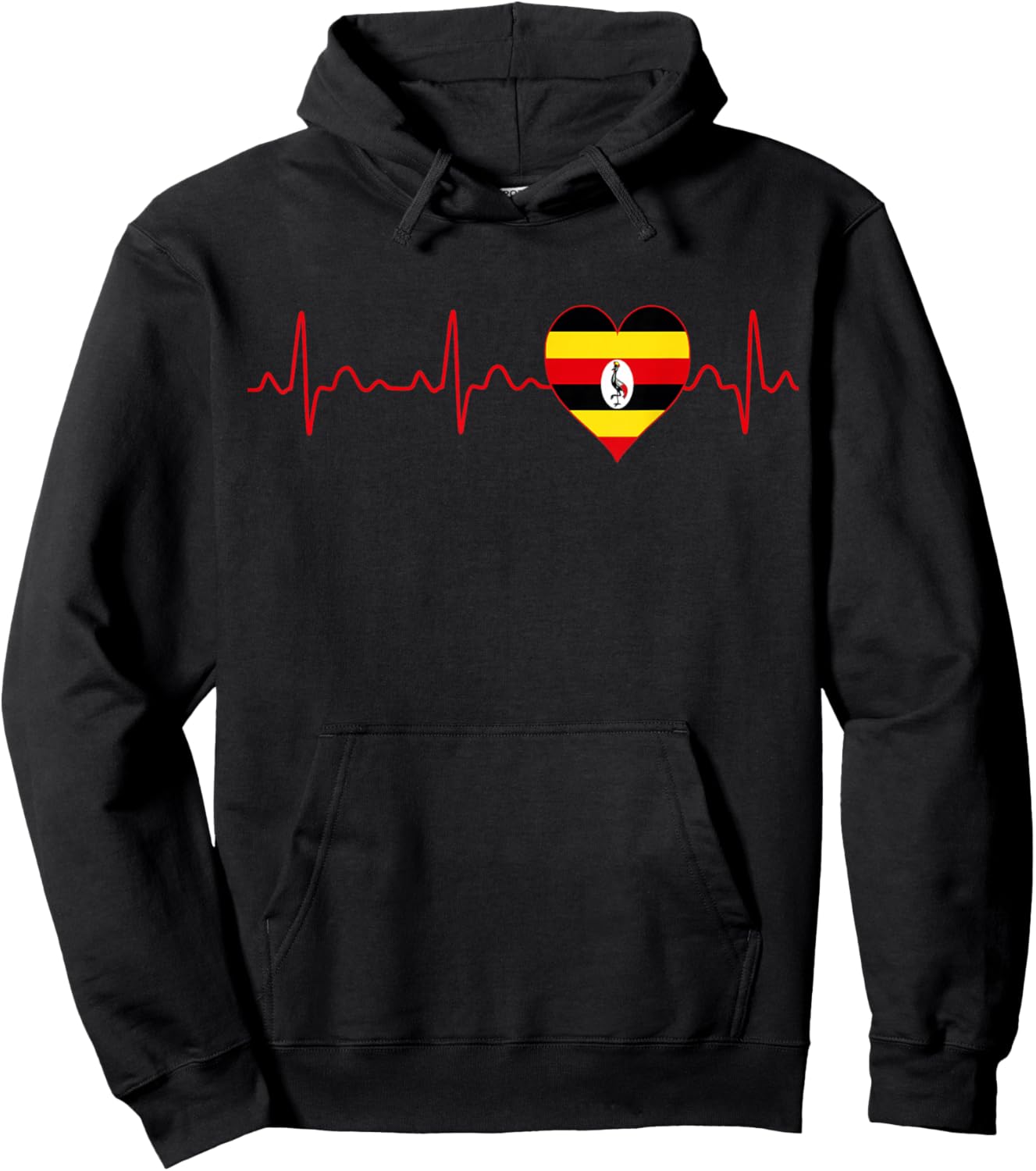 Uganda Flag Heartbeat EKG Patriotic National Souvenir Hoodie - Hoodie | Black