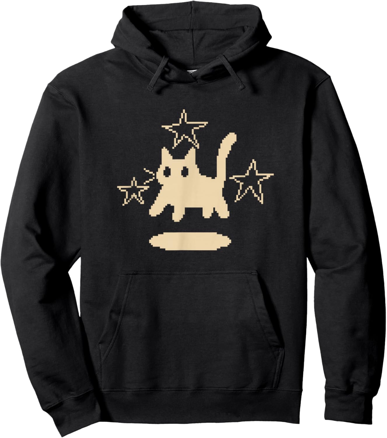 Pixel 90s Y2K Scary Tomcat Cat is Scared Under Stars Hoodie - Hoodie | Black