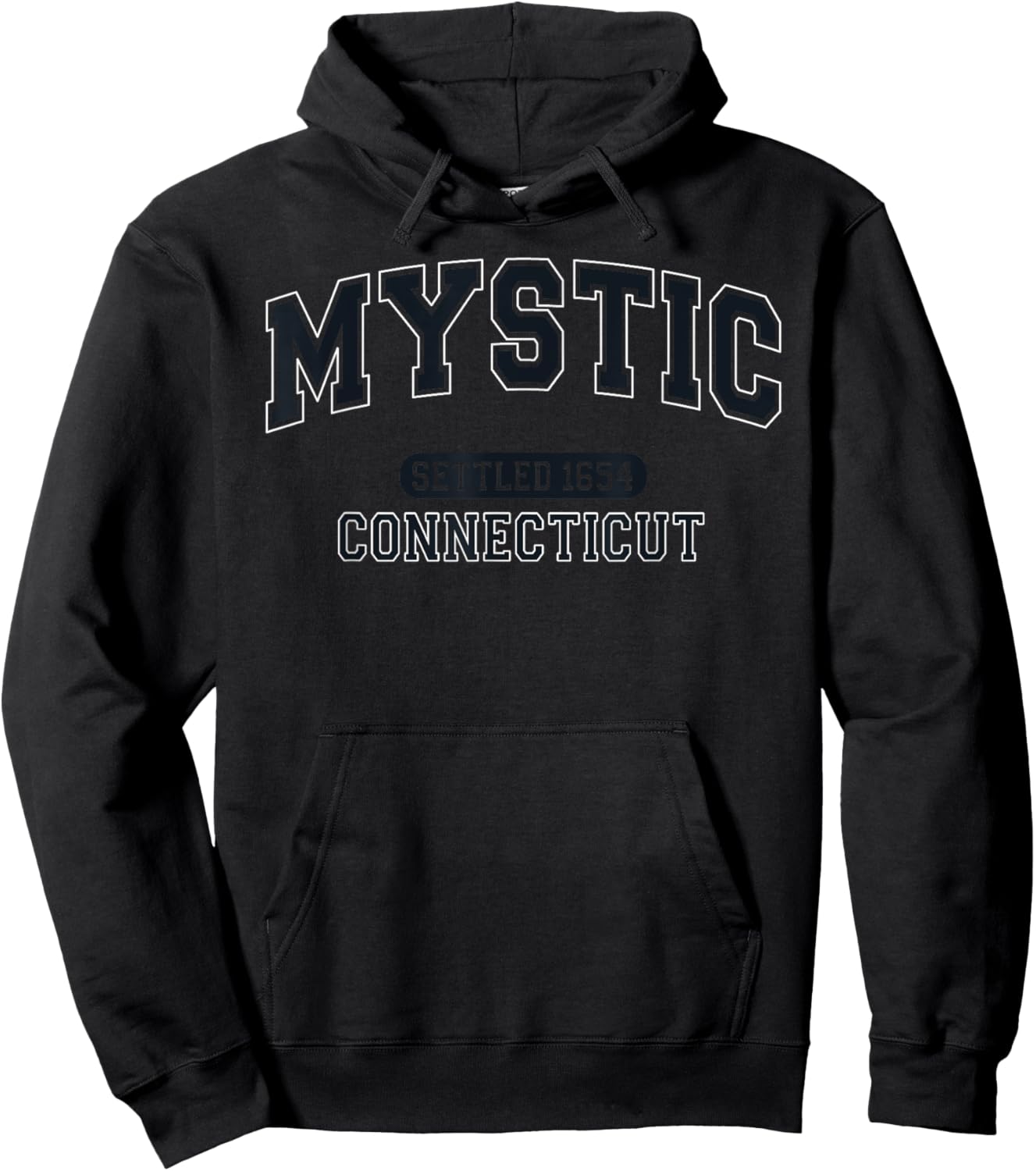 Mystic Connecticut Settled 1654 Vintage Sports Arched Black Hoodie - Hoodie | Black