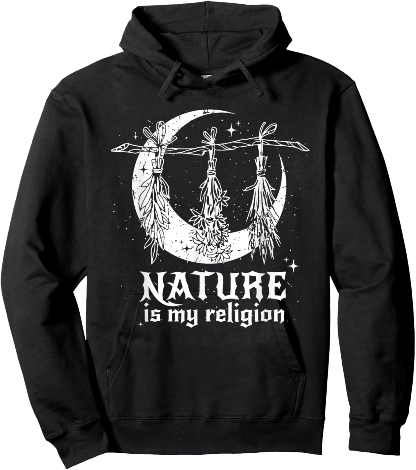 Nature Is My Religion Crescent Moon Wicca Pagan Witch Lover Hoodie - Hoodie | Black