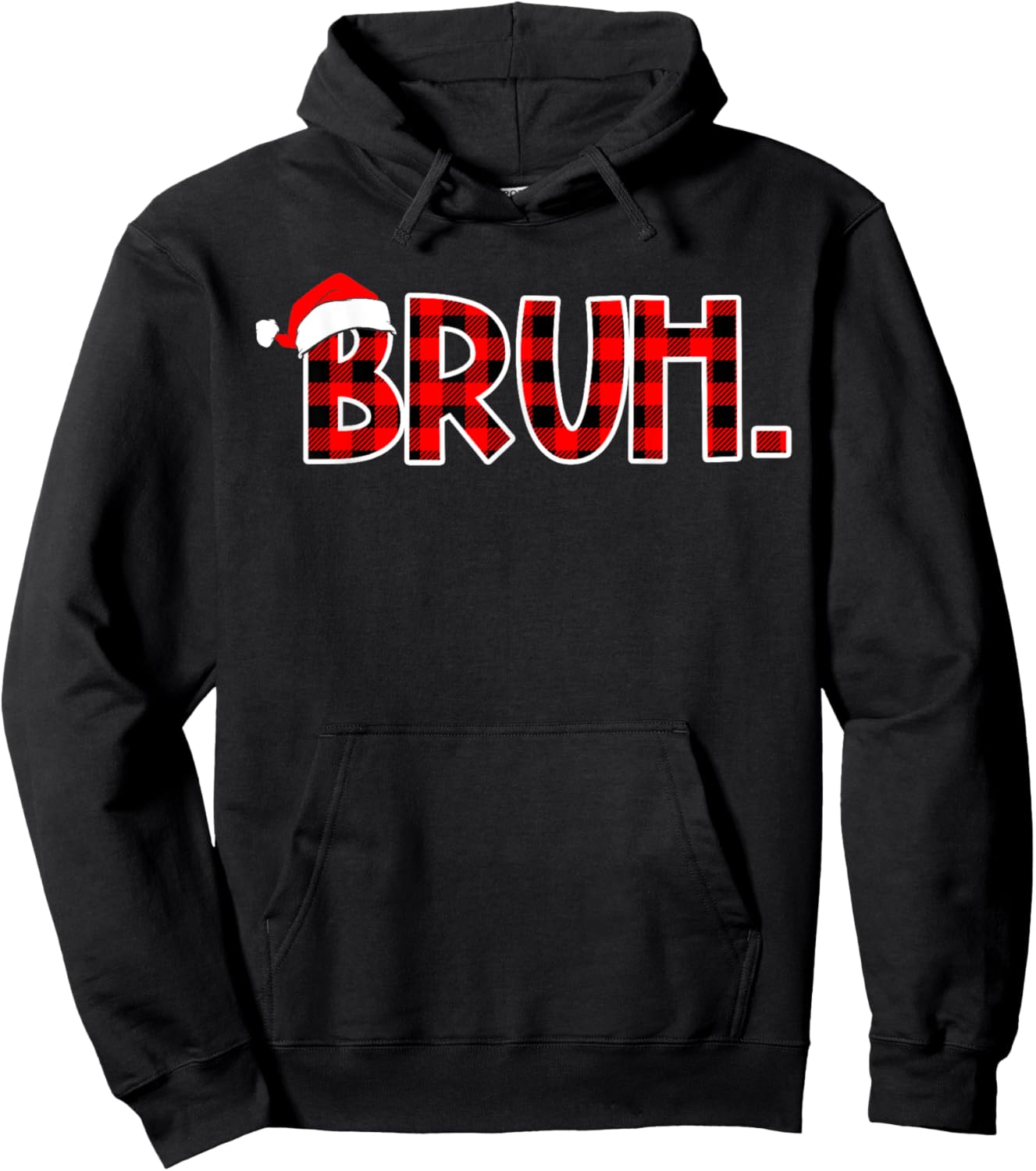 Bruh Funny Christmas Buffalo Plaid Boys Kids Xmas Pajamas Hoodie - Hoodie | Black