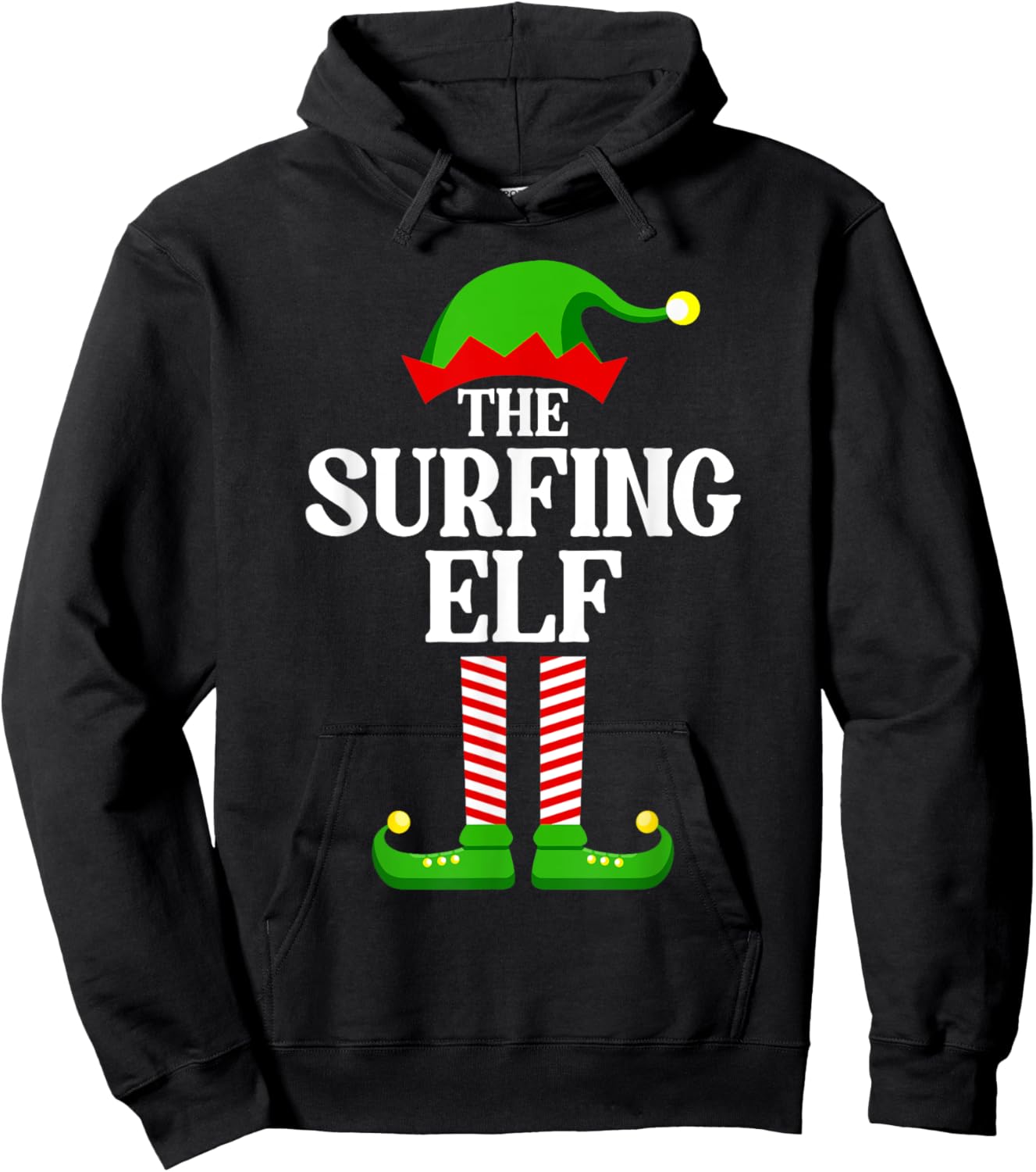 Surfing Elf Family Matching Group Funny Christmas Hoodie - Hoodie | Black