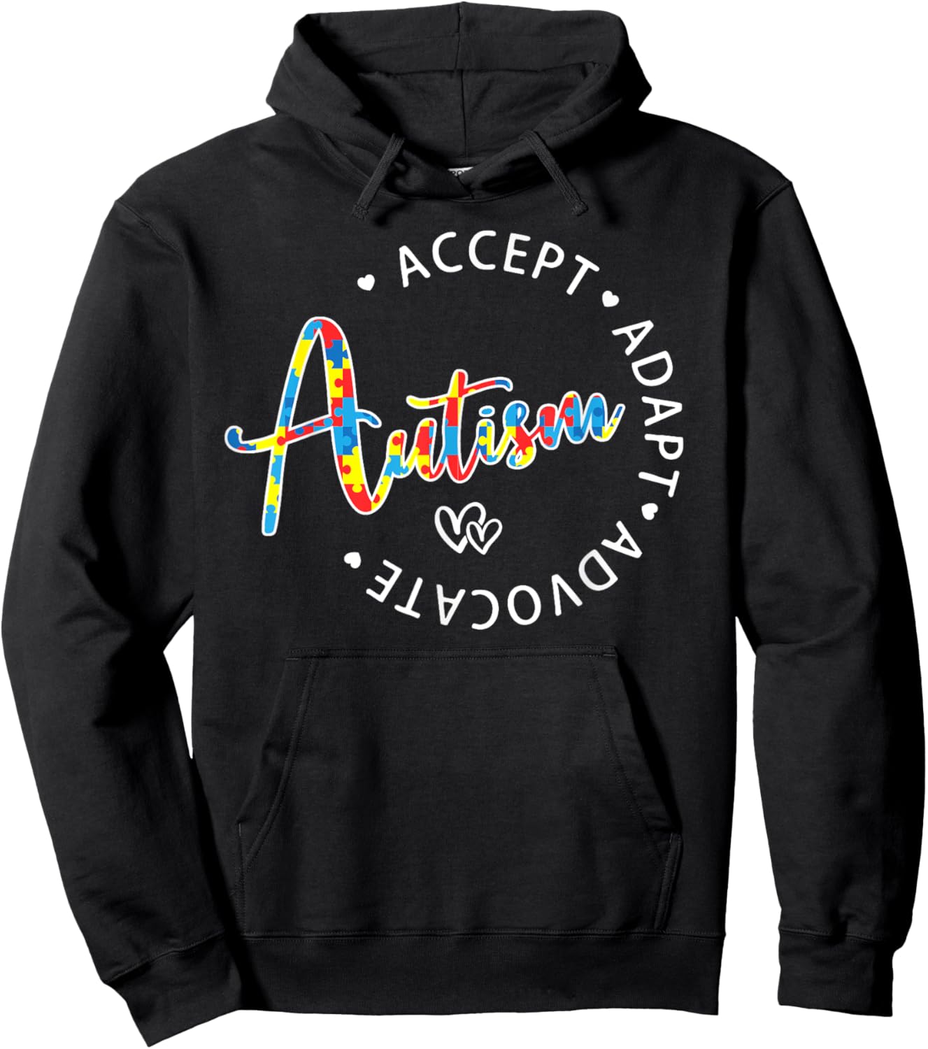 Autism Awareness Accept Adapt Advocate Autistic Month Puzzle Hoodie - Hoodie | Black