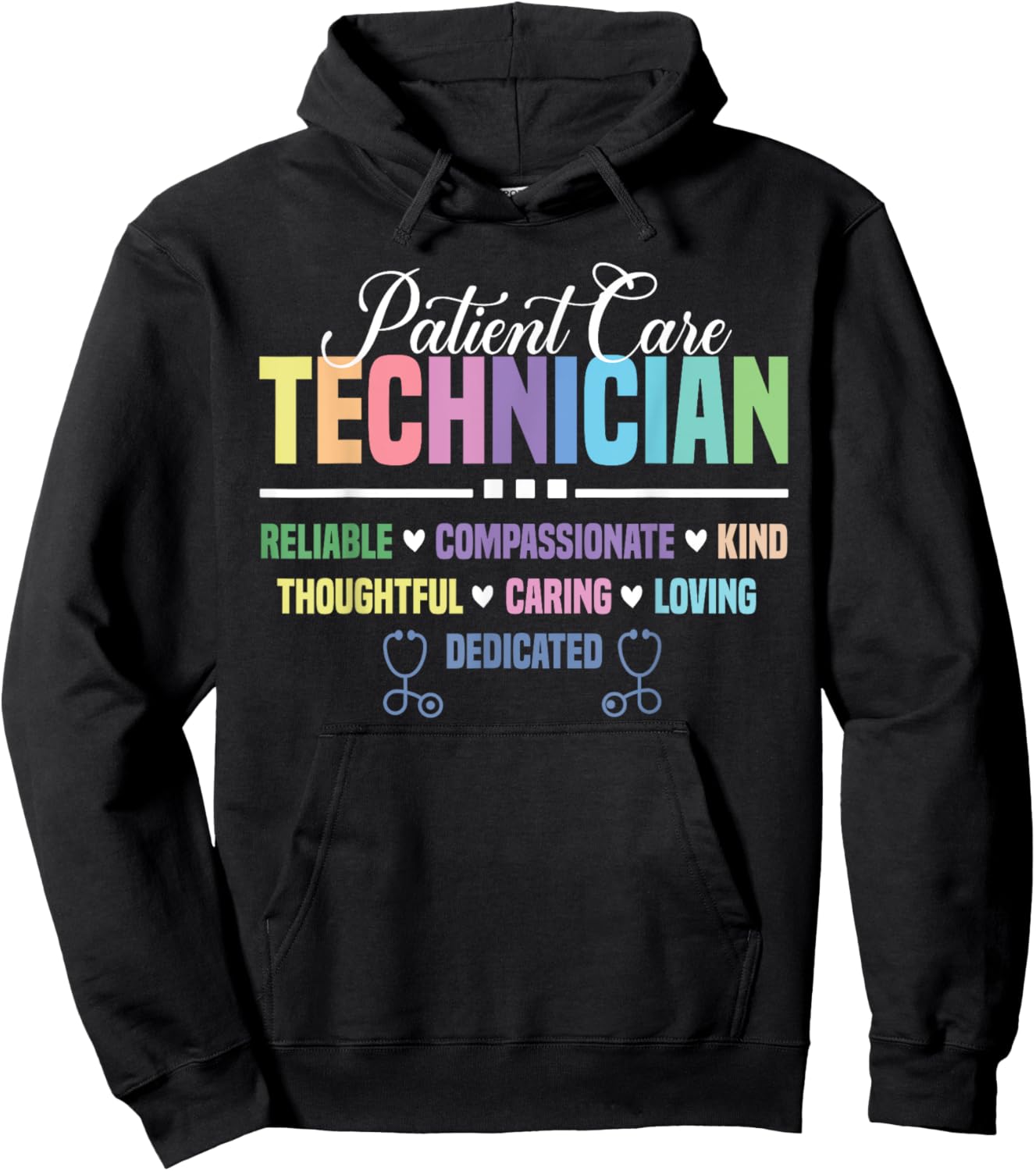 Patient Care Technician Heart Stethoscope PCT Hoodie - Hoodie | Black