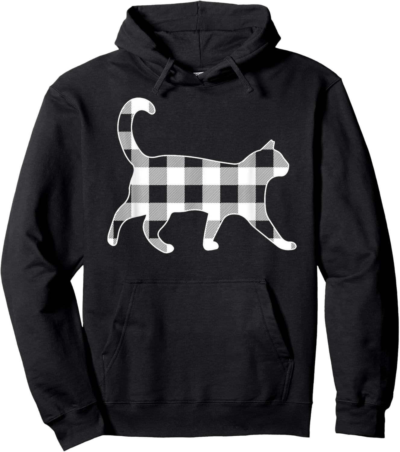 Cat Black & White Buffalo Plaid Merry Christmas Hoodie - Hoodie | Black
