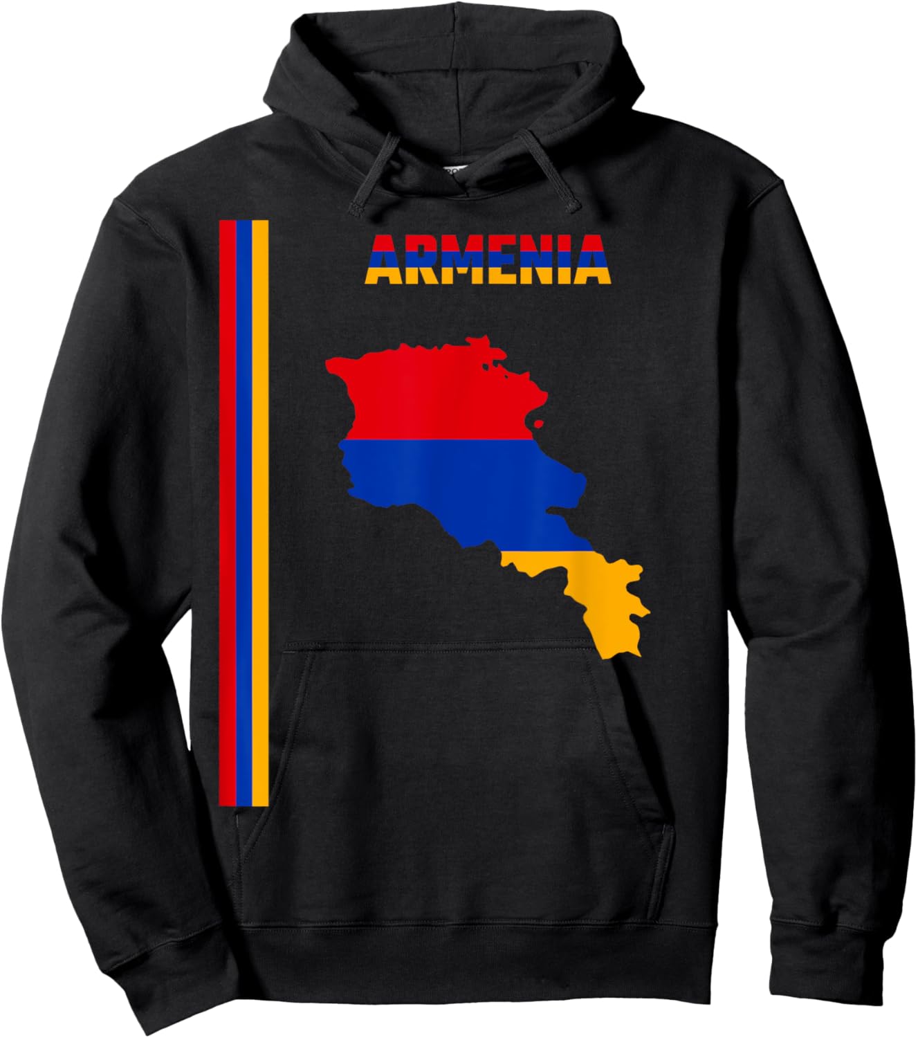 Vertical Armenian Flag, text “ARMENIA” & Silhouette map Hoodie - Hoodie | Black