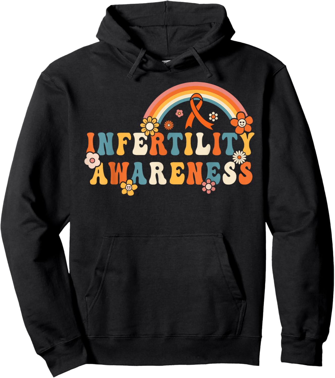 Groovy Infertility Awareness Orange Ribbon Rainbow Men Women Hoodie - Hoodie | Black
