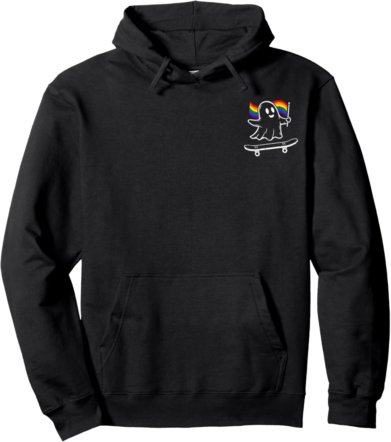 Gay Pride Ghost Skateboard Pocket Skate Rainbow Flag LGBT Hoodie - Hoodie | Black