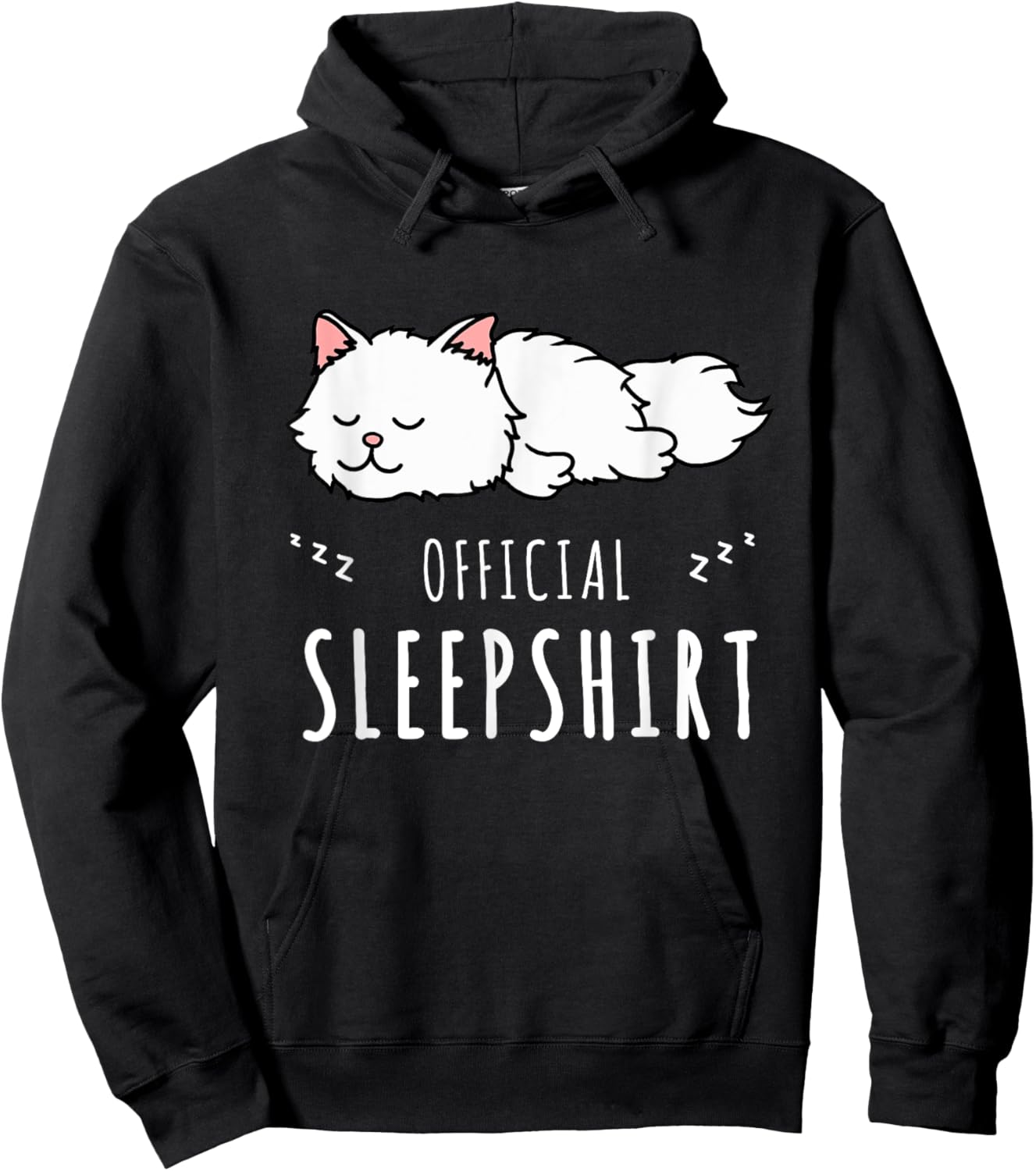 Official Sleepshirt White Cat Funny Cute Sleep Lover Pajamas Women Girls Kids Hoodie - Hoodie | Black