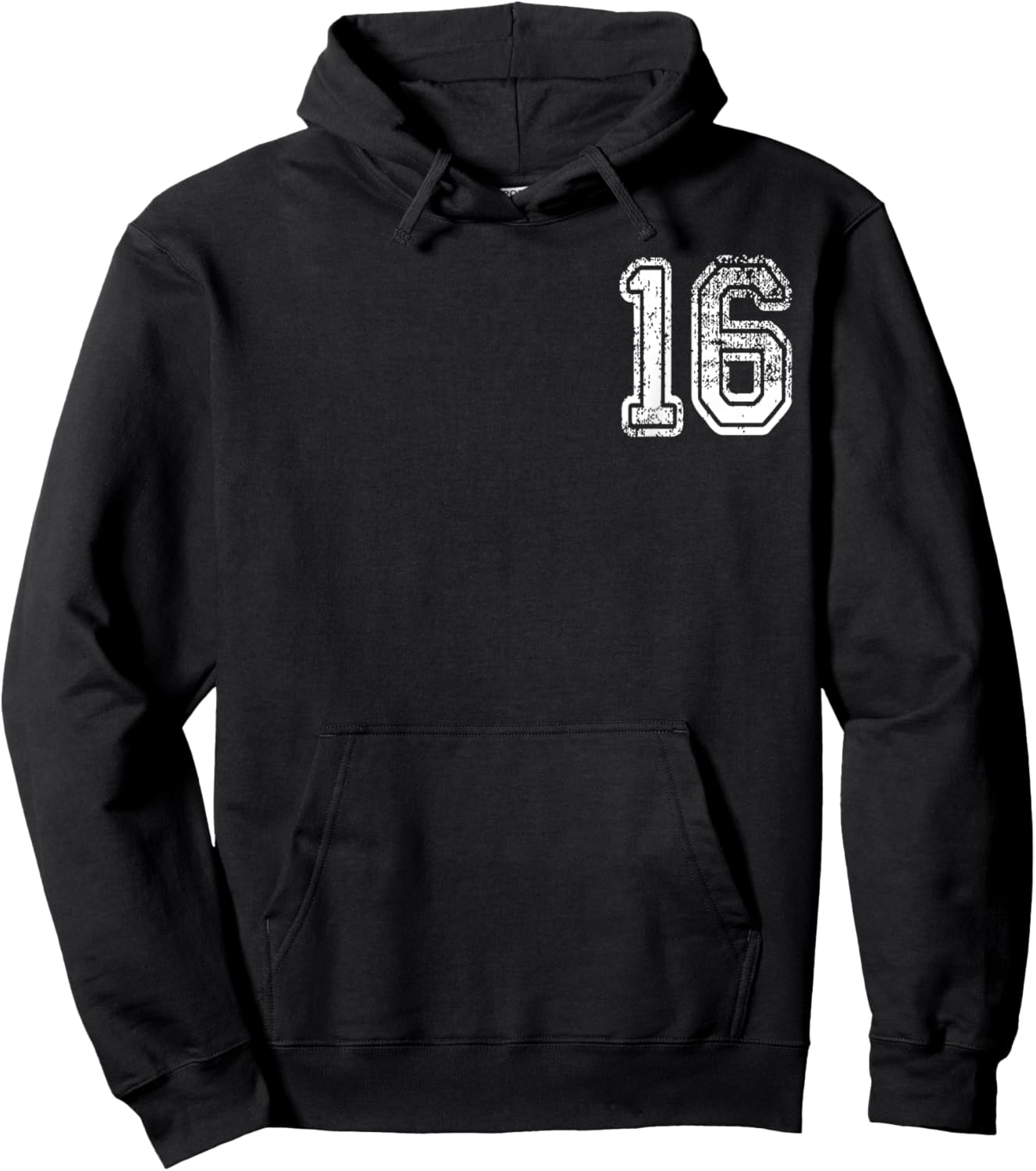 Number 16 in Grungy White Hoodie - Hoodie | Black