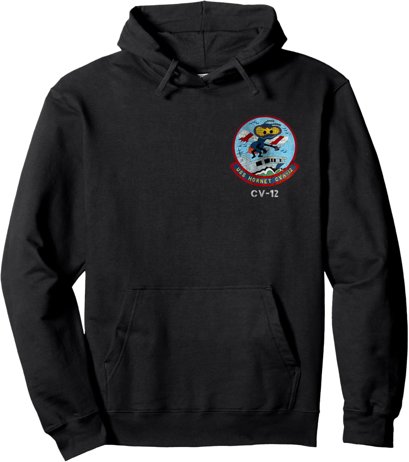 USS Hornet CV-12 Logo American Flag Aircraft Carrier Veteran Hoodie - Hoodie | Black